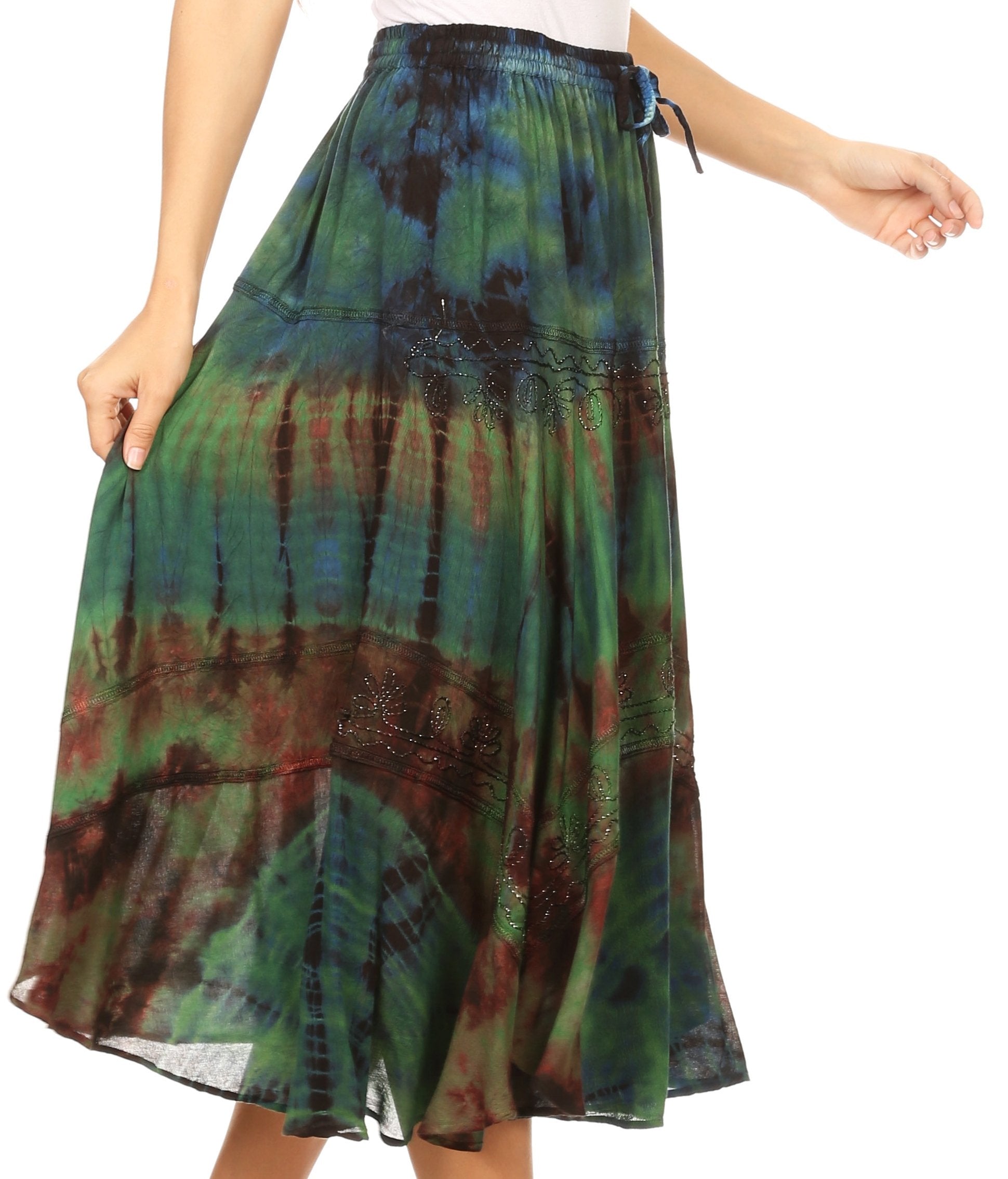 Sakkas Justina Womens Dance Midi Full Circle Tie-dye Skirt with Elastic Waist - Concordia Style Boutique