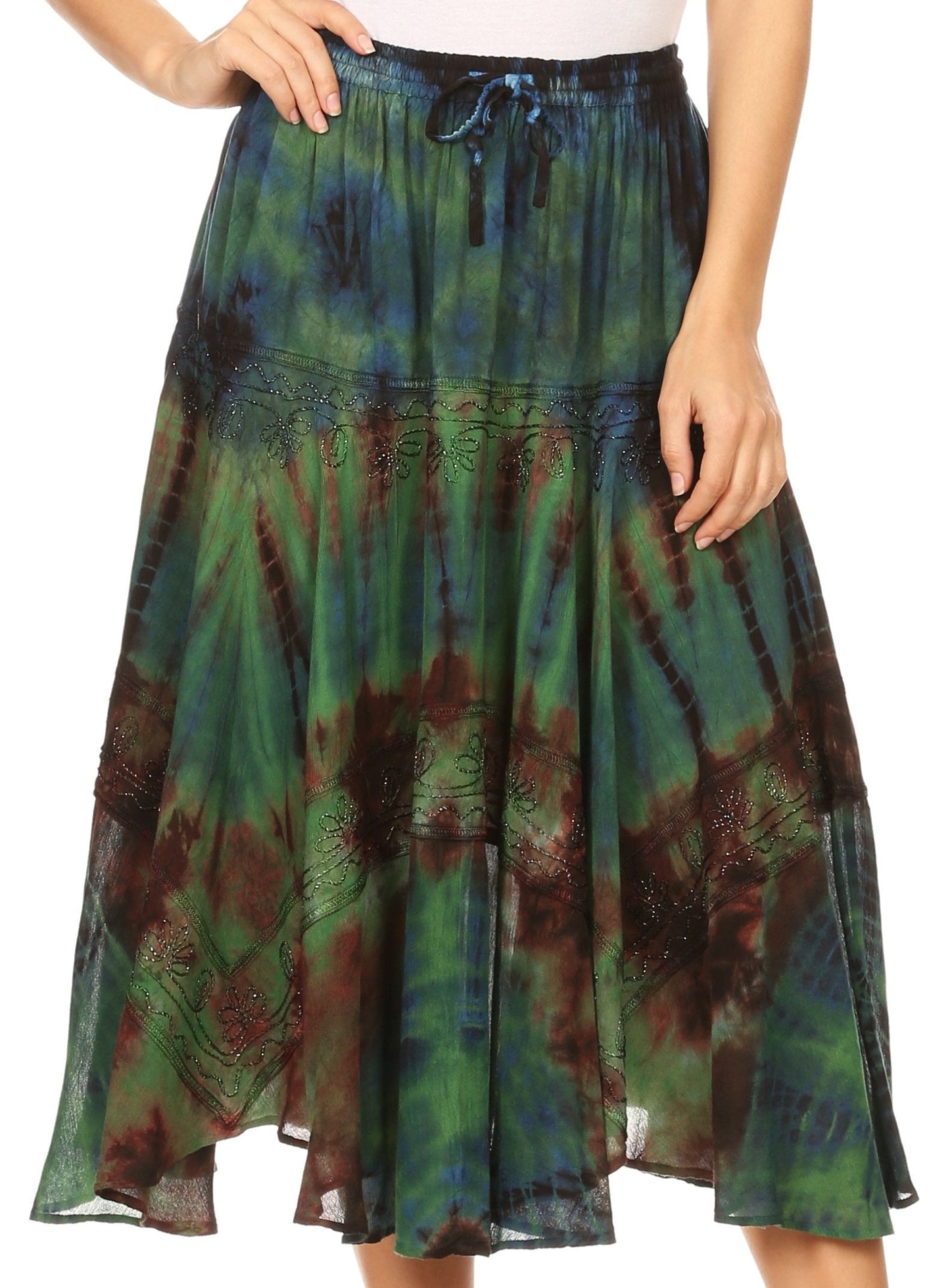 Sakkas Justina Womens Dance Midi Full Circle Tie-dye Skirt with Elastic Waist - Concordia Style Boutique