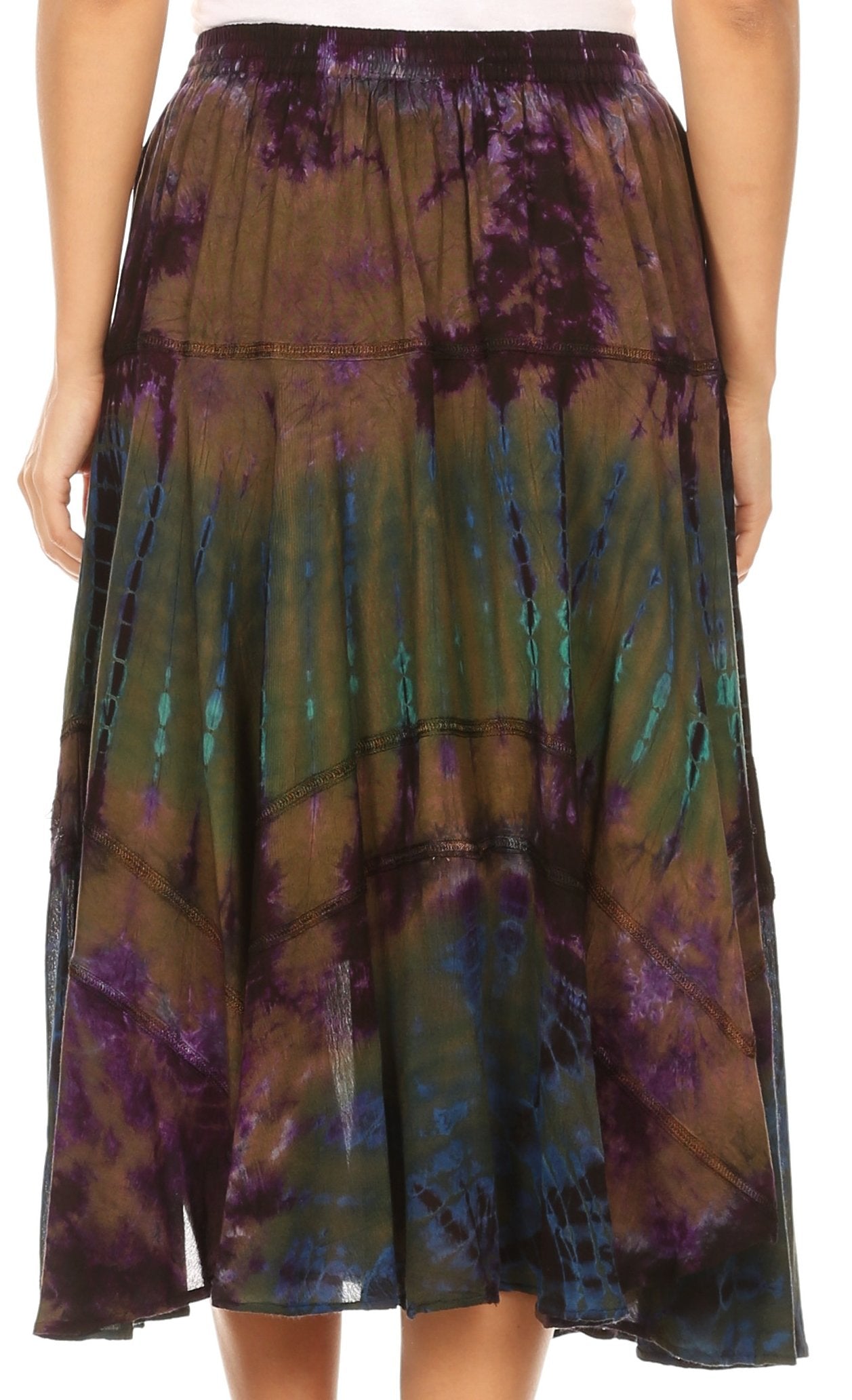 Sakkas Justina Womens Dance Midi Full Circle Tie-dye Skirt with Elastic Waist - Concordia Style Boutique