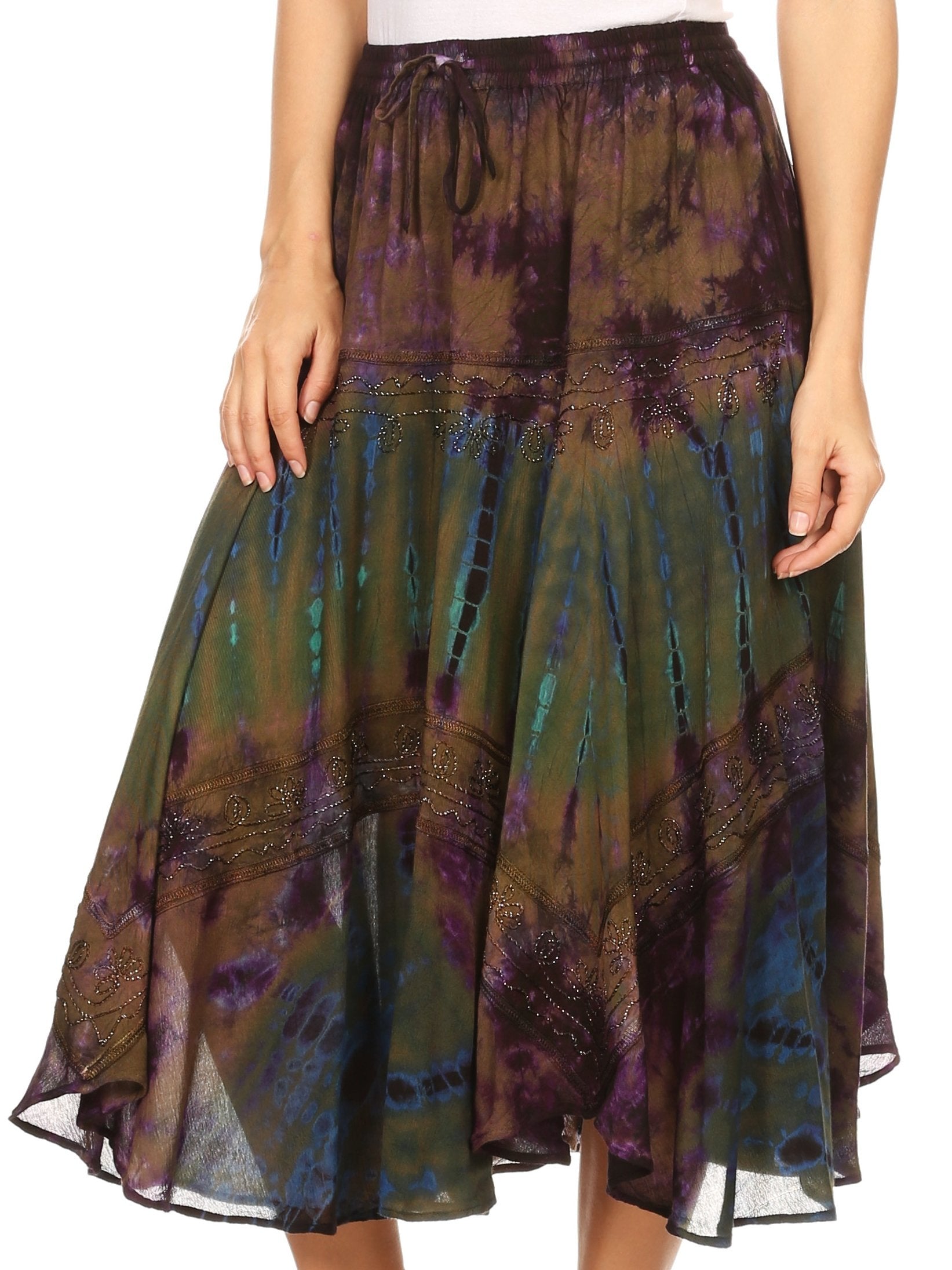 Sakkas Justina Womens Dance Midi Full Circle Tie-dye Skirt with Elastic Waist - Concordia Style Boutique