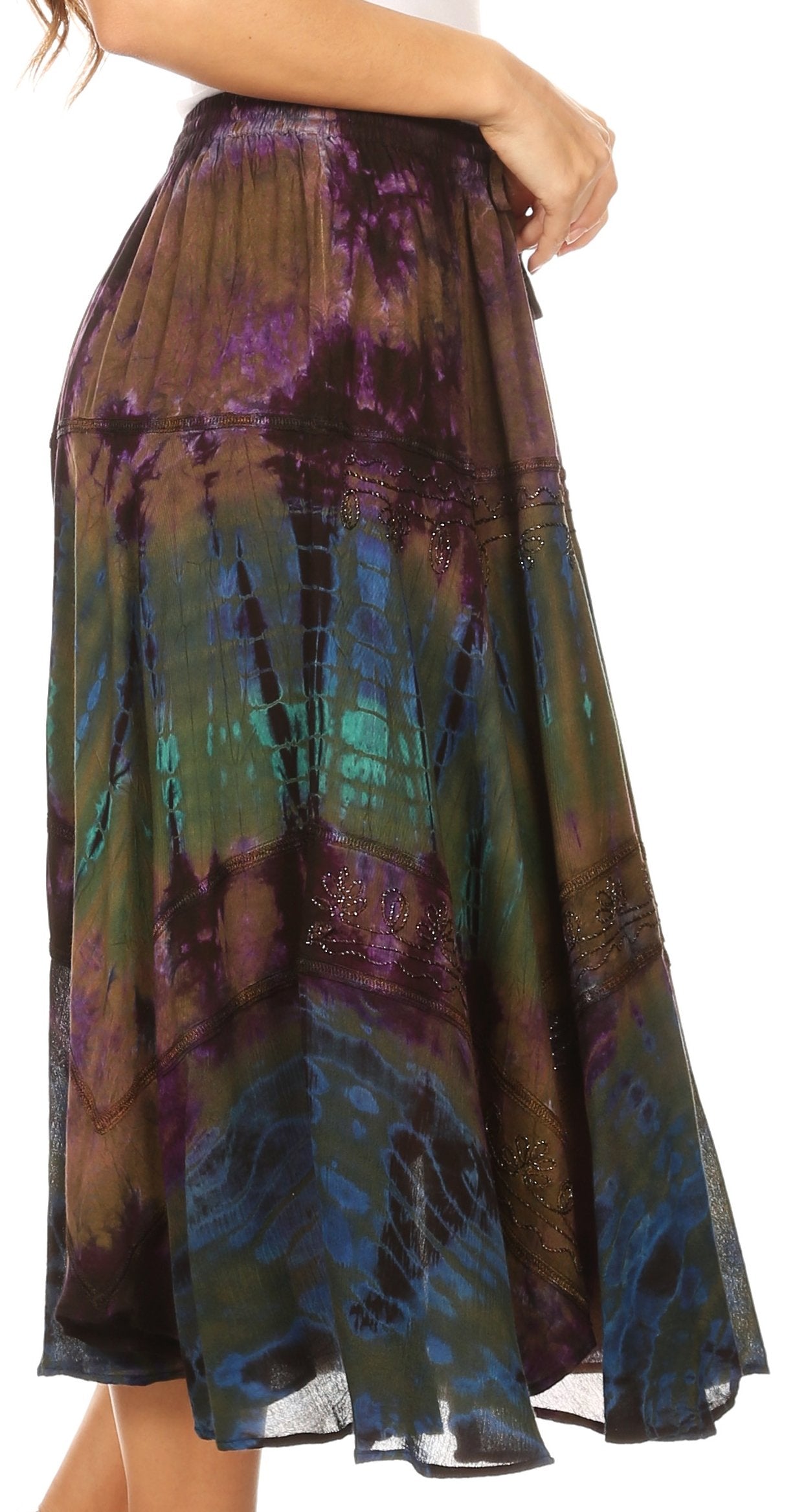 Sakkas Justina Womens Dance Midi Full Circle Tie-dye Skirt with Elastic Waist - Concordia Style Boutique