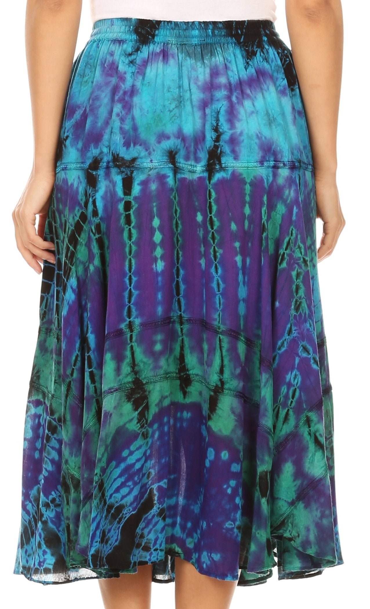 Sakkas Justina Womens Dance Midi Full Circle Tie-dye Skirt with Elastic Waist - Concordia Style Boutique