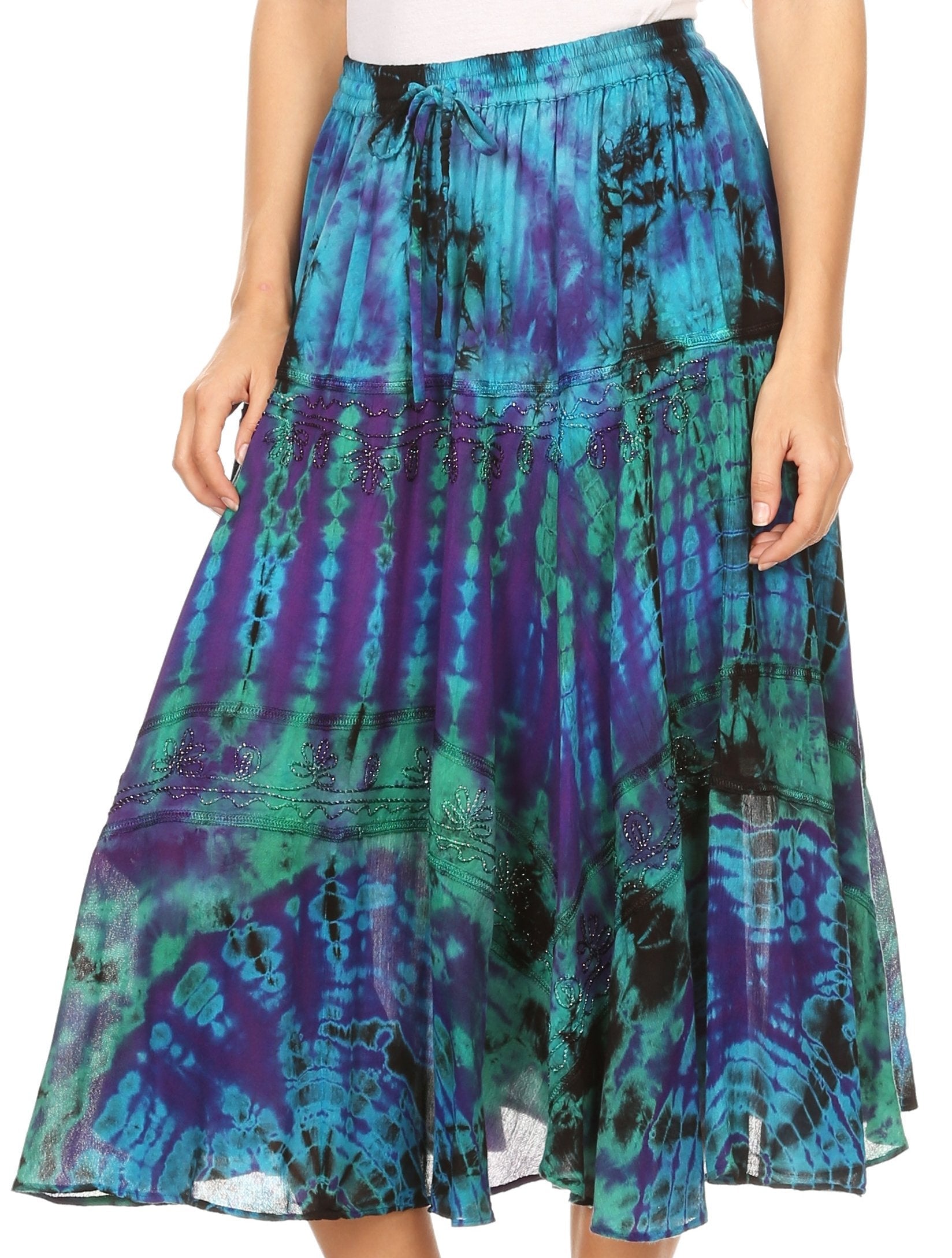 Sakkas Justina Womens Dance Midi Full Circle Tie-dye Skirt with Elastic Waist - Concordia Style Boutique