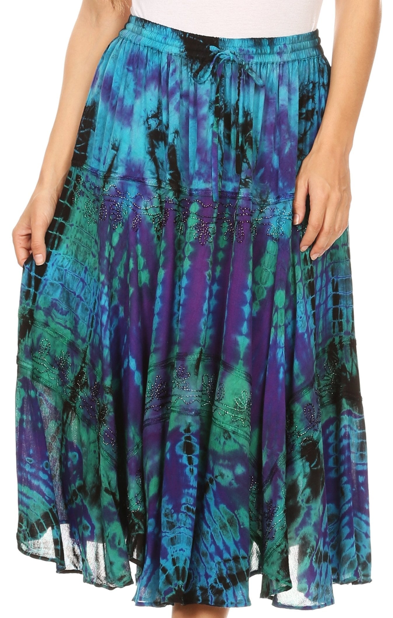Sakkas Justina Womens Dance Midi Full Circle Tie-dye Skirt with Elastic Waist - Concordia Style Boutique