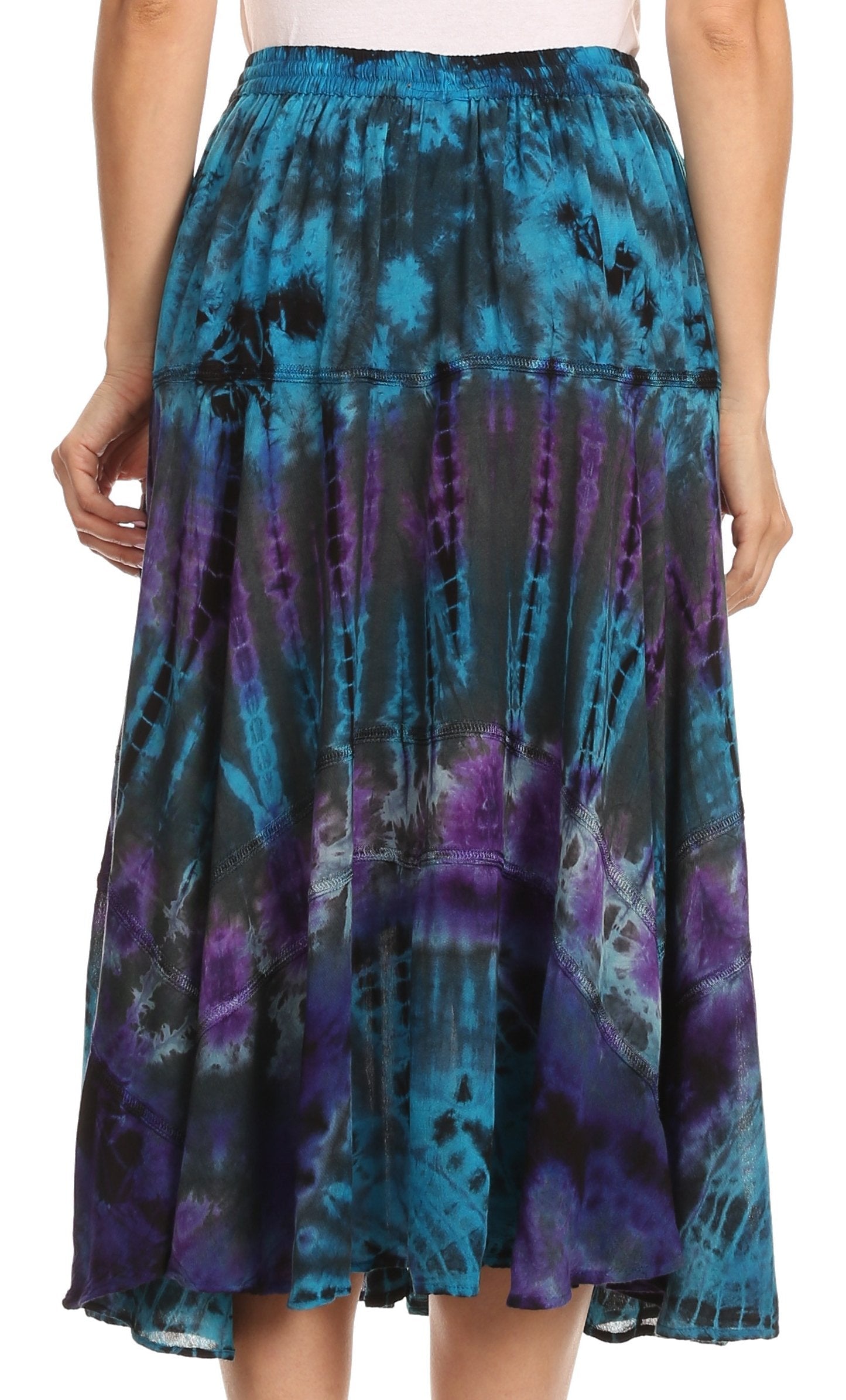 Sakkas Justina Womens Dance Midi Full Circle Tie-dye Skirt with Elastic Waist - Concordia Style Boutique