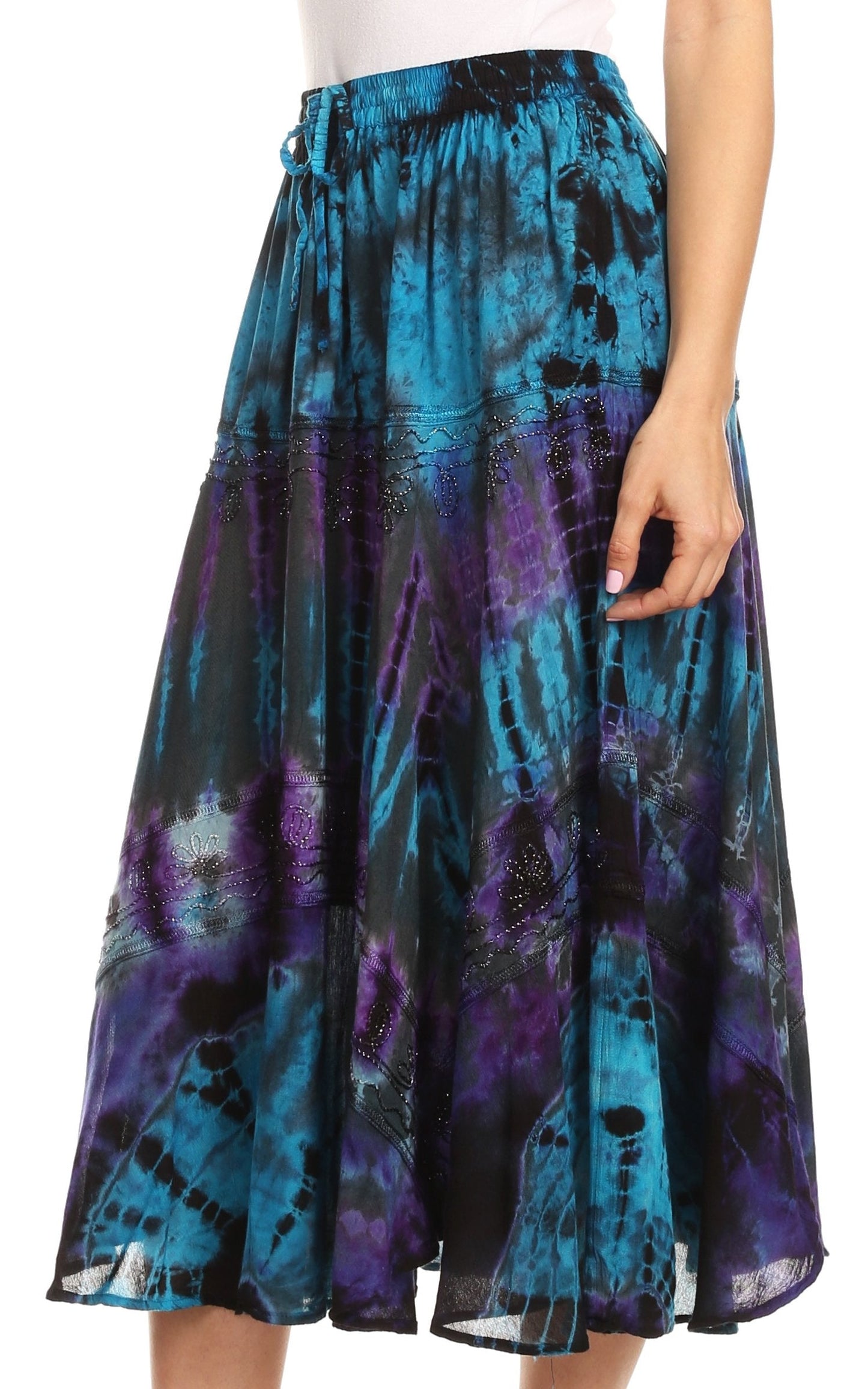 Sakkas Justina Womens Dance Midi Full Circle Tie-dye Skirt with Elastic Waist - Concordia Style Boutique