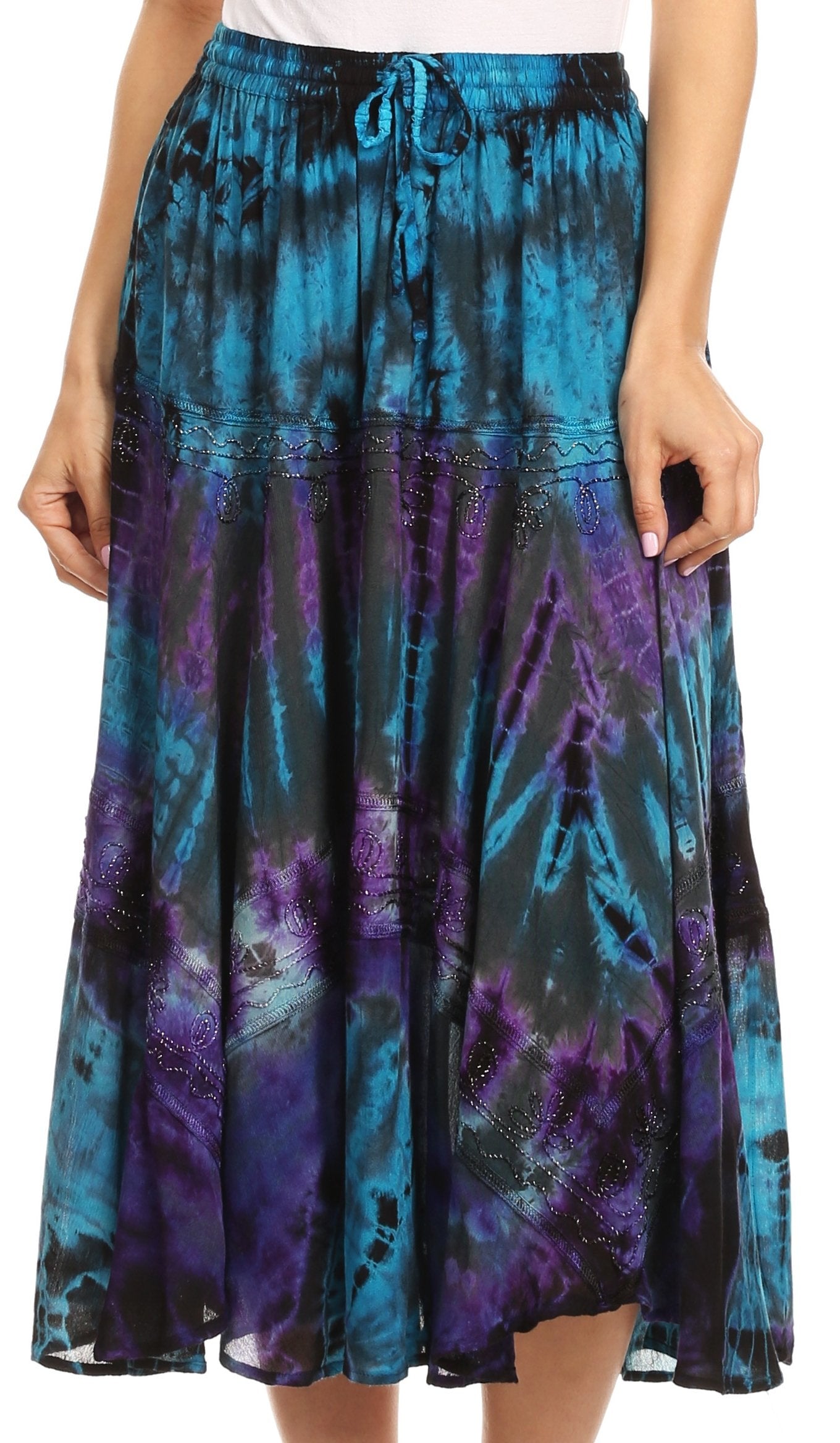 Sakkas Justina Womens Dance Midi Full Circle Tie-dye Skirt with Elastic Waist - Concordia Style Boutique