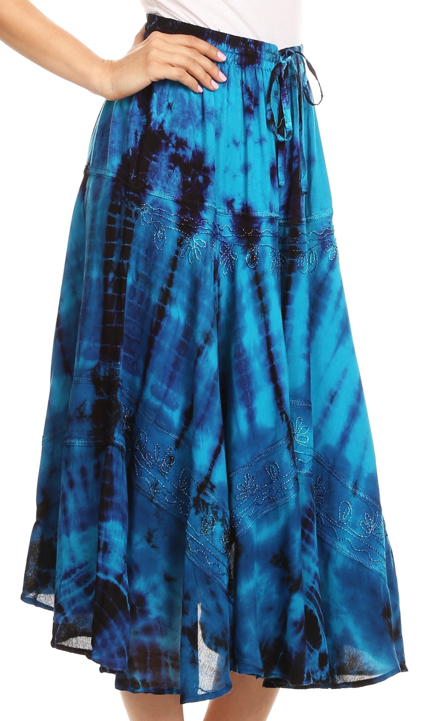 Sakkas Justina Womens Dance Midi Full Circle Tie-dye Skirt with Elastic Waist - Concordia Style Boutique