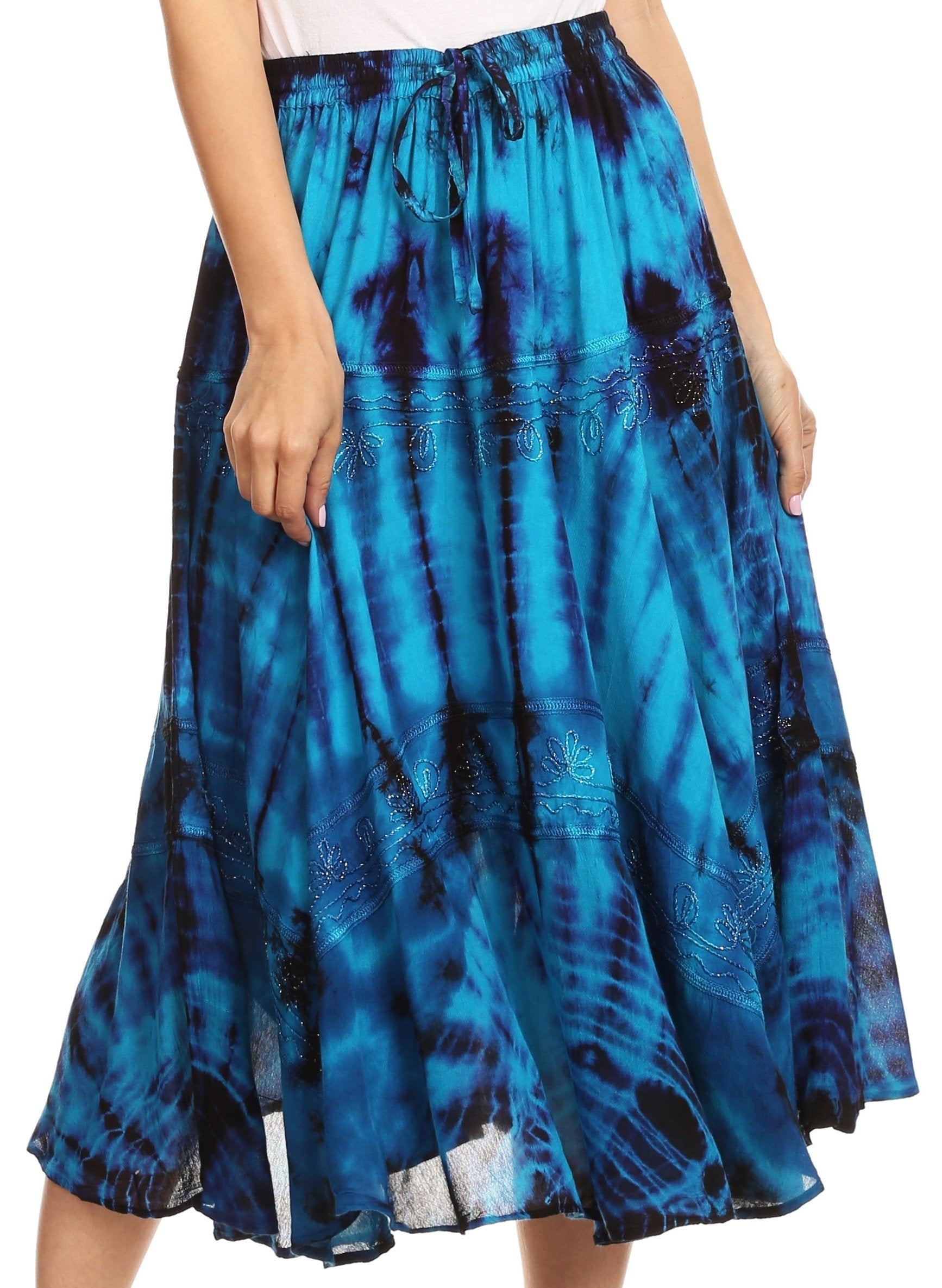 Sakkas Justina Womens Dance Midi Full Circle Tie-dye Skirt with Elastic Waist - Concordia Style Boutique