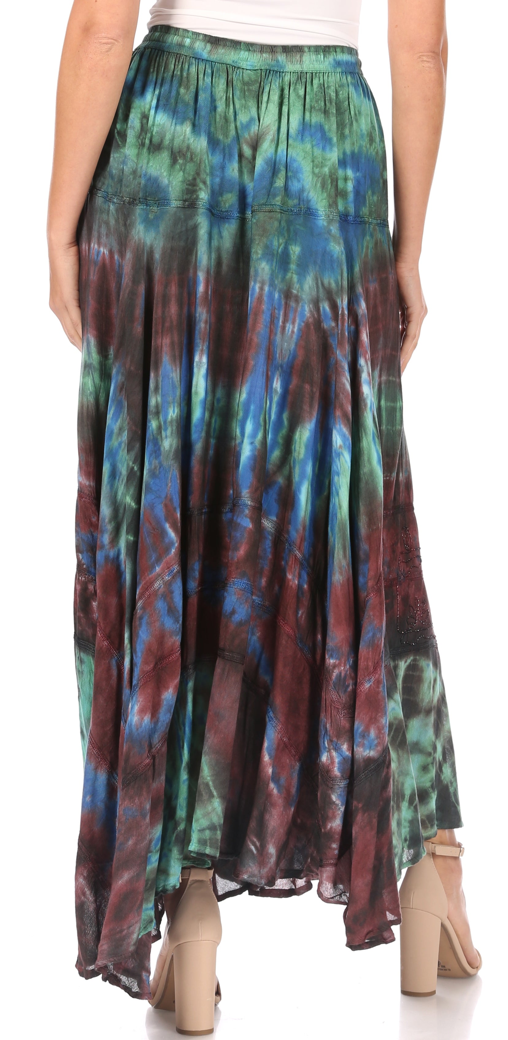Sakkas Ester Womens Simple Boho Maxi Full circle Tie-dye Skirt with Elastic Waist - Concordia Style Boutique