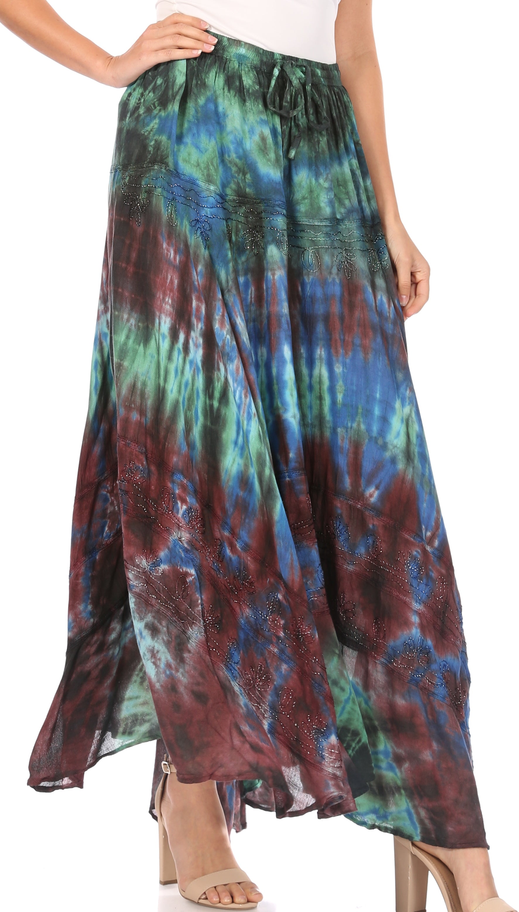 Sakkas Ester Womens Simple Boho Maxi Full circle Tie-dye Skirt with Elastic Waist - Concordia Style Boutique
