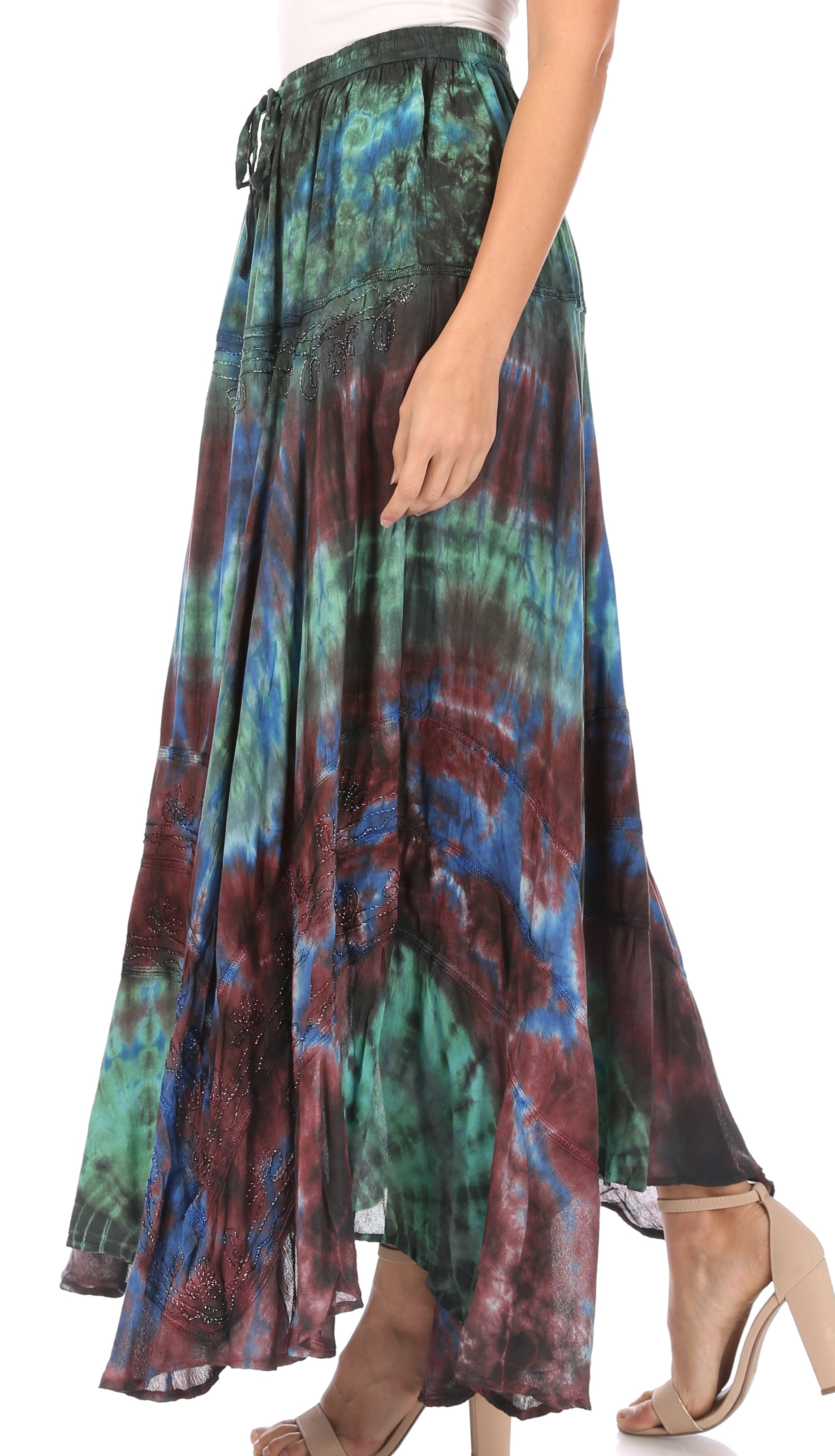 Sakkas Ester Womens Simple Boho Maxi Full circle Tie-dye Skirt with Elastic Waist - Concordia Style Boutique