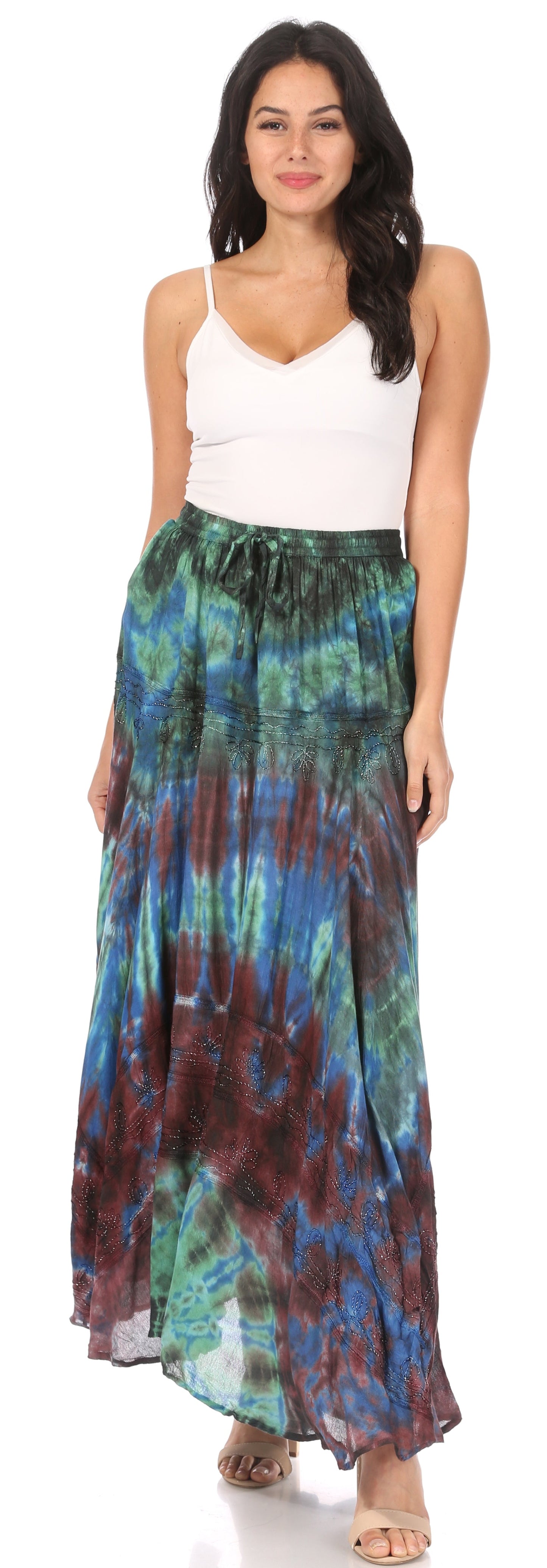 Sakkas Ester Womens Simple Boho Maxi Full circle Tie-dye Skirt with Elastic Waist - Concordia Style Boutique