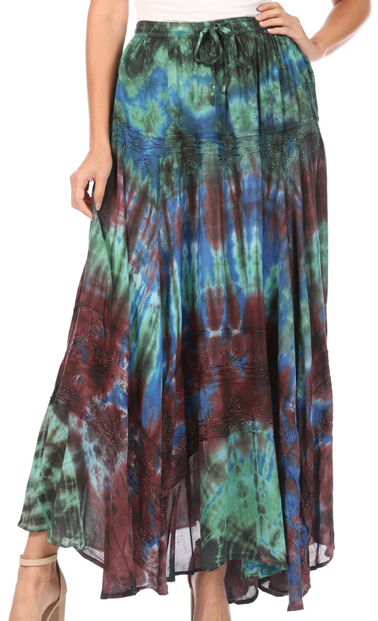 Sakkas Ester Womens Simple Boho Maxi Full circle Tie-dye Skirt with Elastic Waist - Concordia Style Boutique