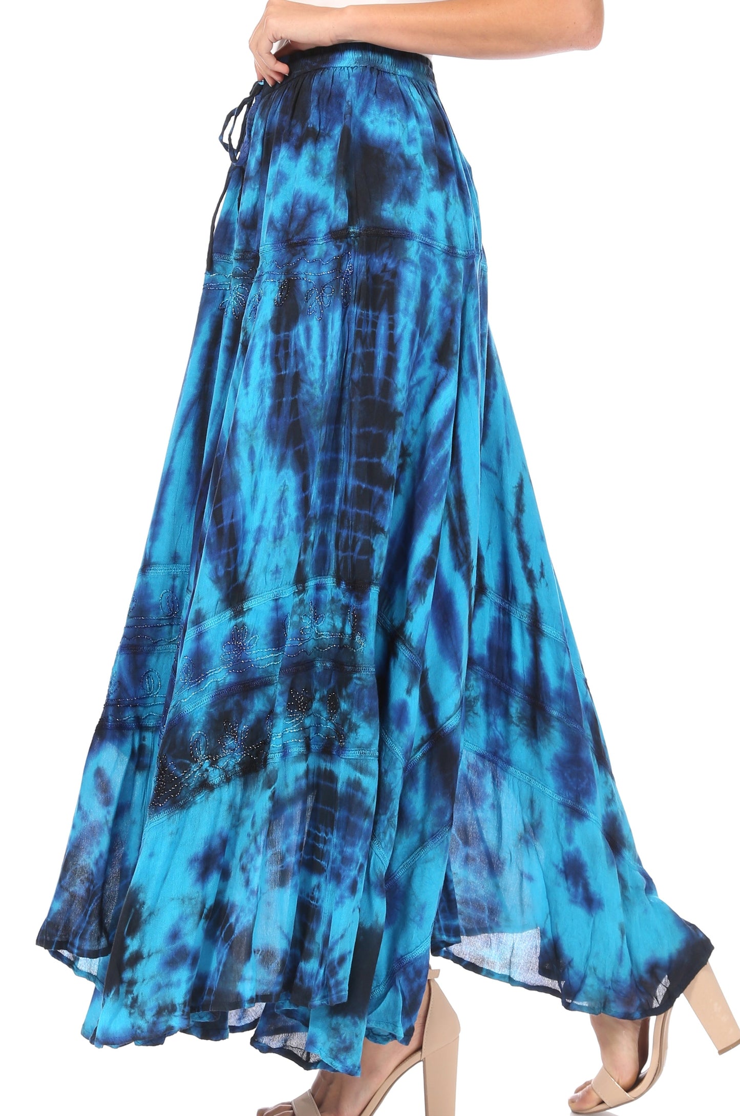 Sakkas Ester Womens Simple Boho Maxi Full circle Tie-dye Skirt with Elastic Waist - Concordia Style Boutique