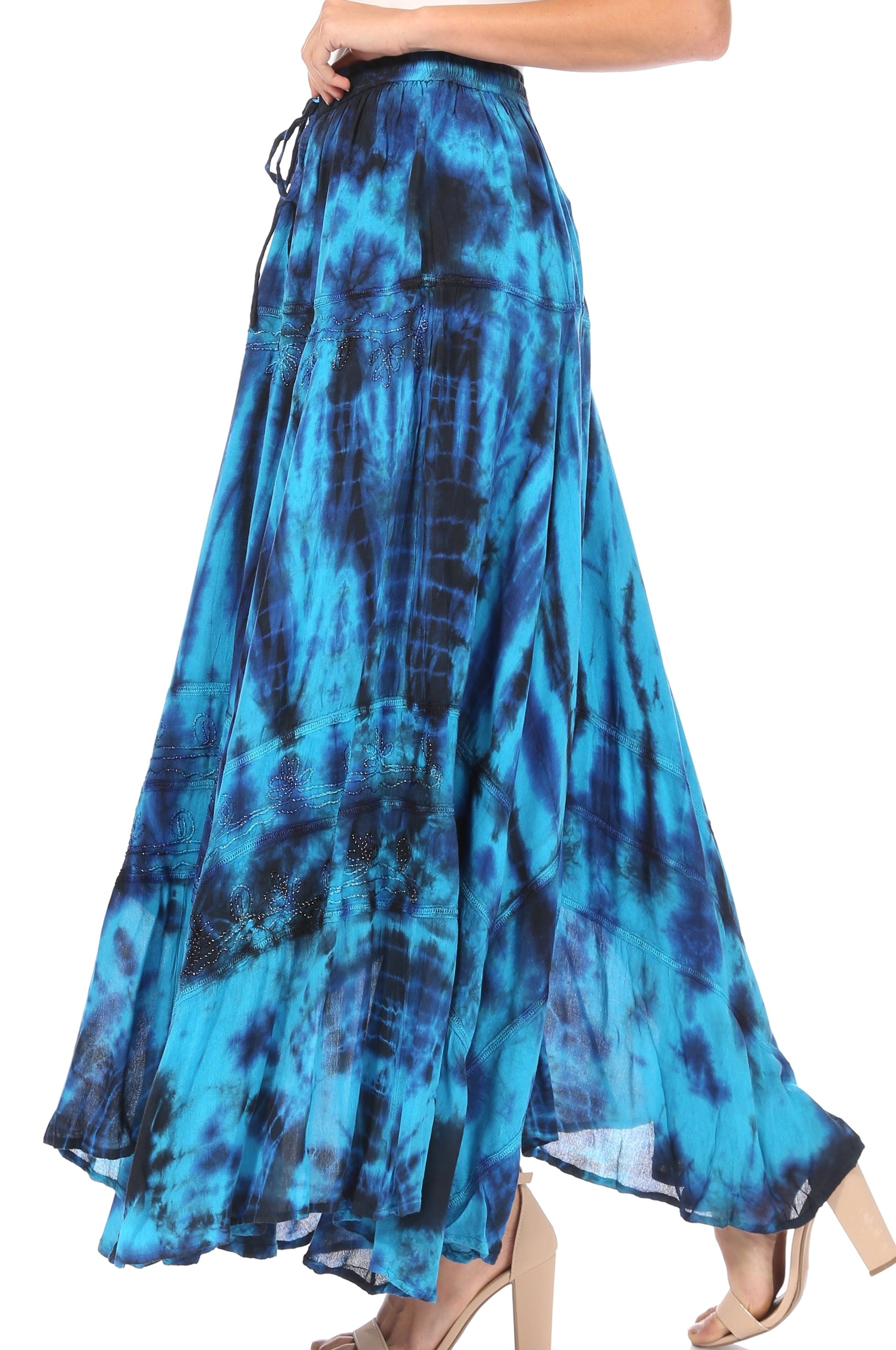 Sakkas Ester Womens Simple Boho Maxi Full circle Tie-dye Skirt with Elastic Waist - Concordia Style Boutique