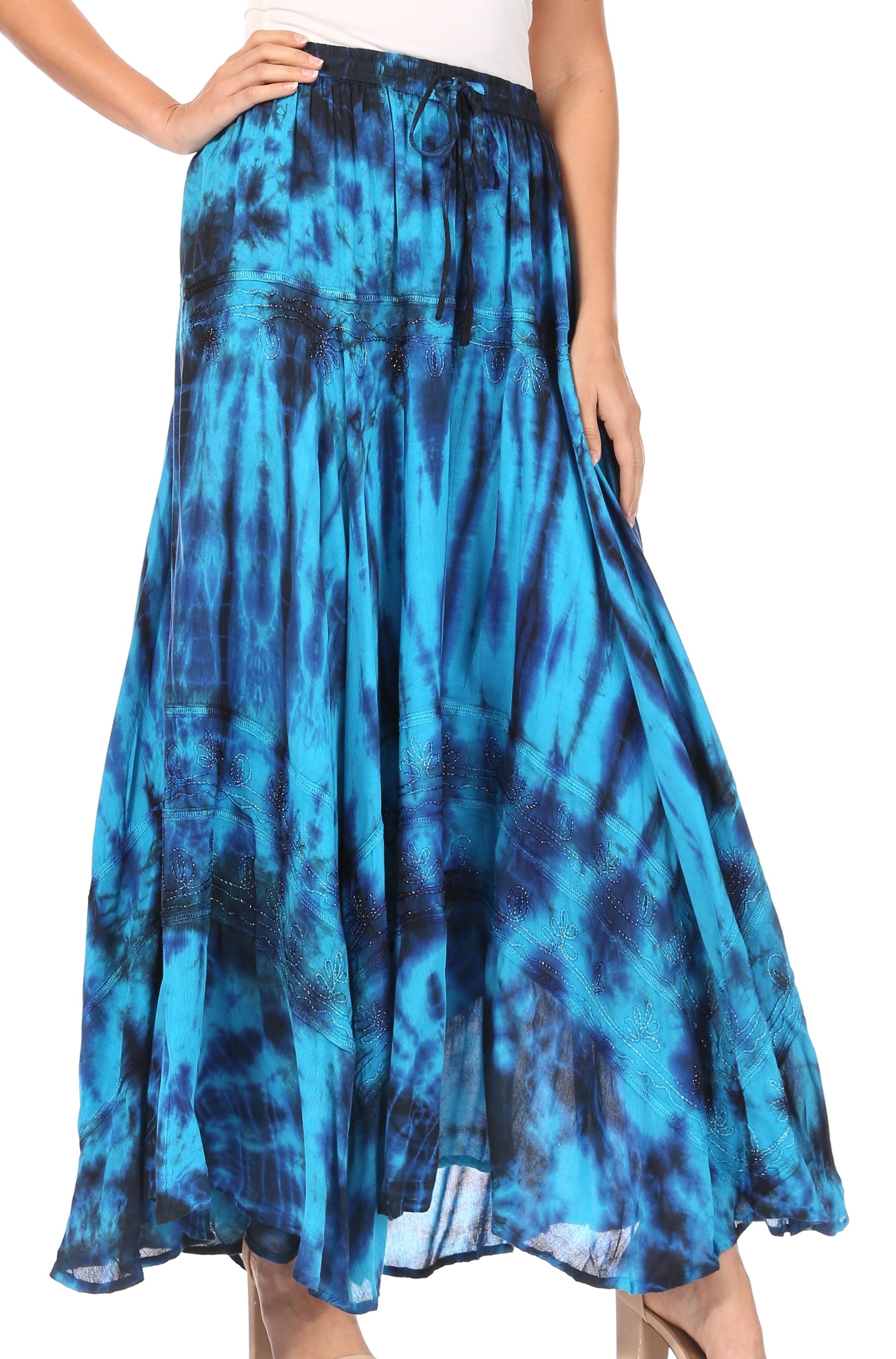 Sakkas Ester Womens Simple Boho Maxi Full circle Tie-dye Skirt with Elastic Waist - Concordia Style Boutique