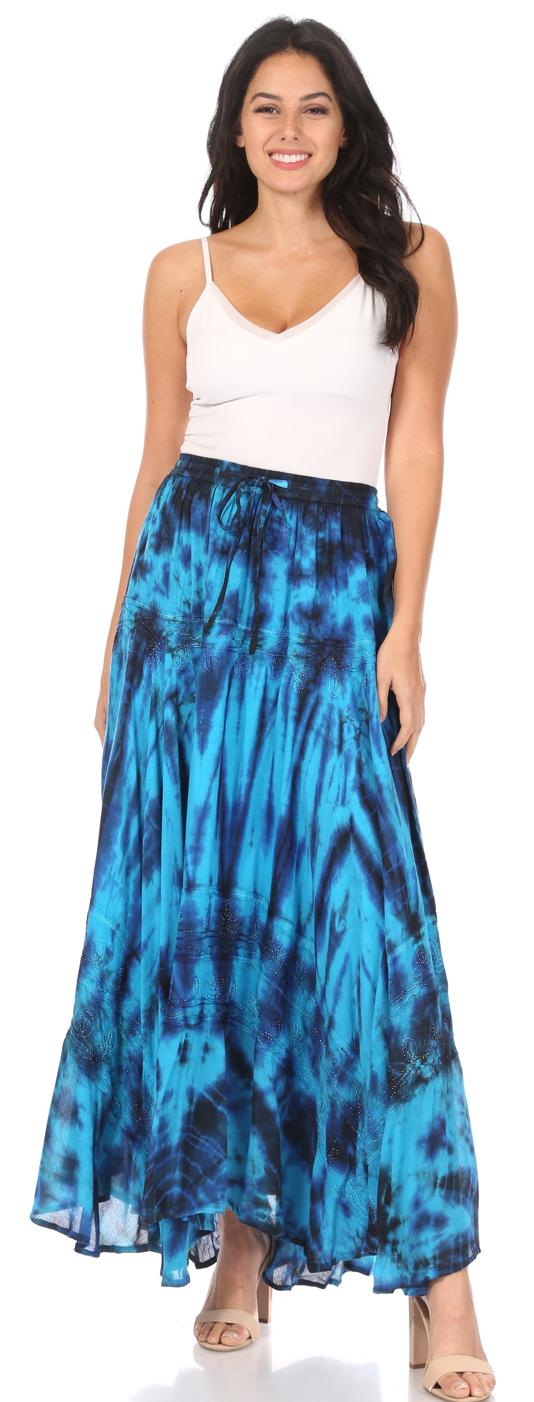 Sakkas Ester Womens Simple Boho Maxi Full circle Tie-dye Skirt with Elastic Waist - Concordia Style Boutique