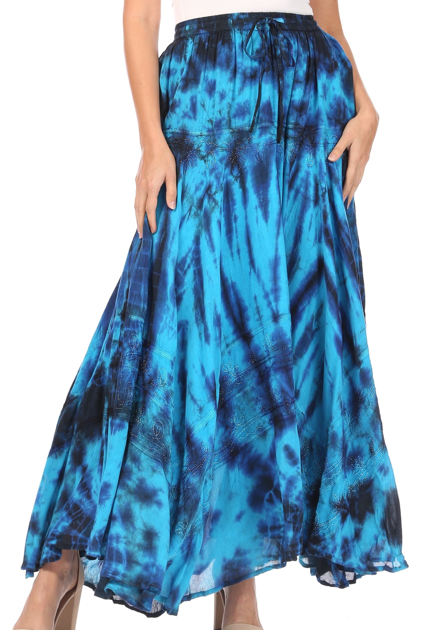 Sakkas Ester Womens Simple Boho Maxi Full circle Tie-dye Skirt with Elastic Waist - Concordia Style Boutique