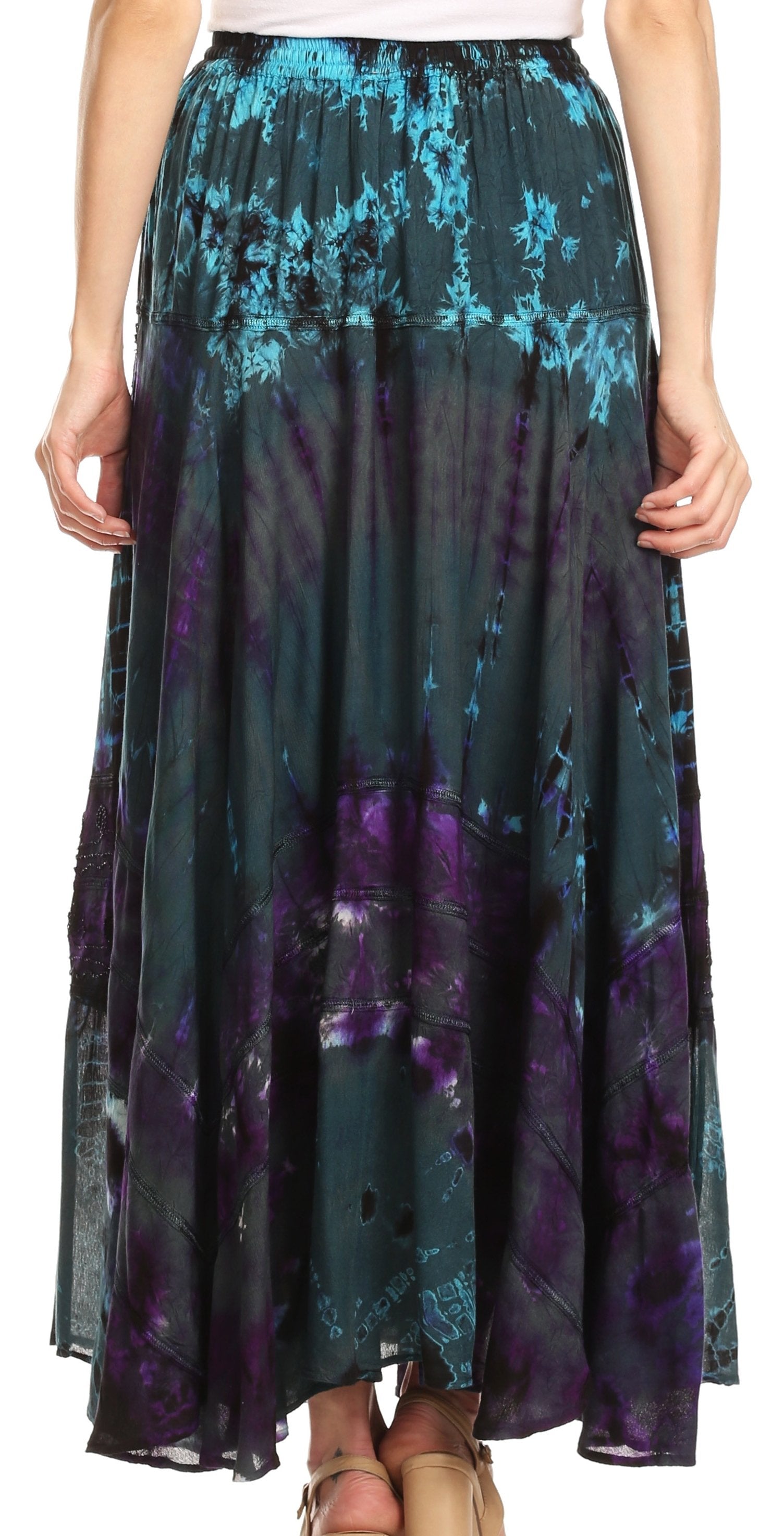 Sakkas Ester Womens Simple Boho Maxi Full circle Tie-dye Skirt with Elastic Waist - Concordia Style Boutique