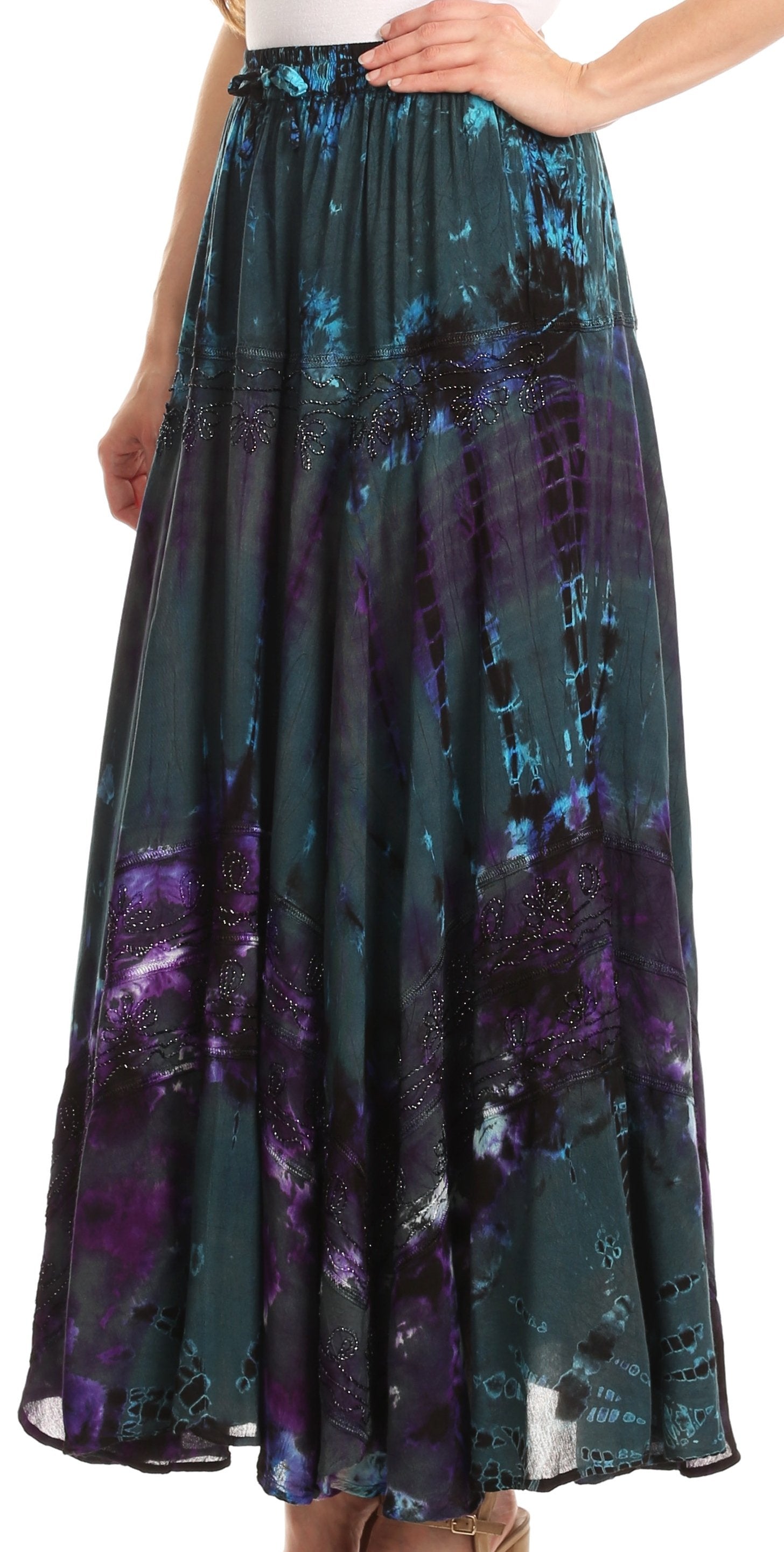 Sakkas Ester Womens Simple Boho Maxi Full circle Tie-dye Skirt with Elastic Waist - Concordia Style Boutique