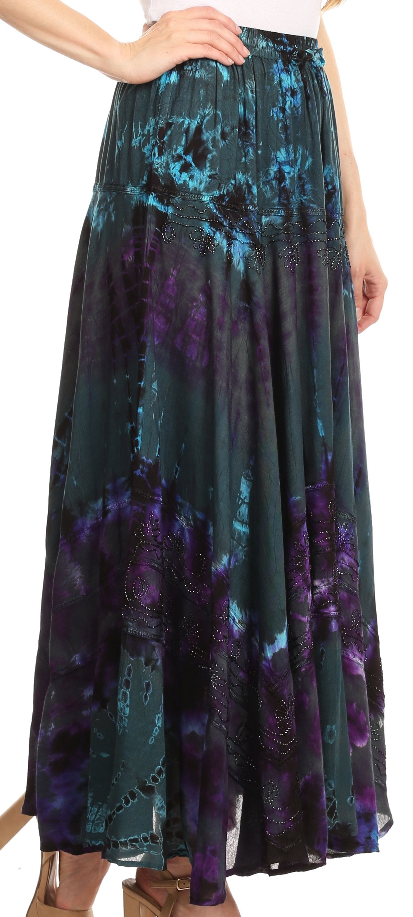 Sakkas Ester Womens Simple Boho Maxi Full circle Tie-dye Skirt with Elastic Waist - Concordia Style Boutique