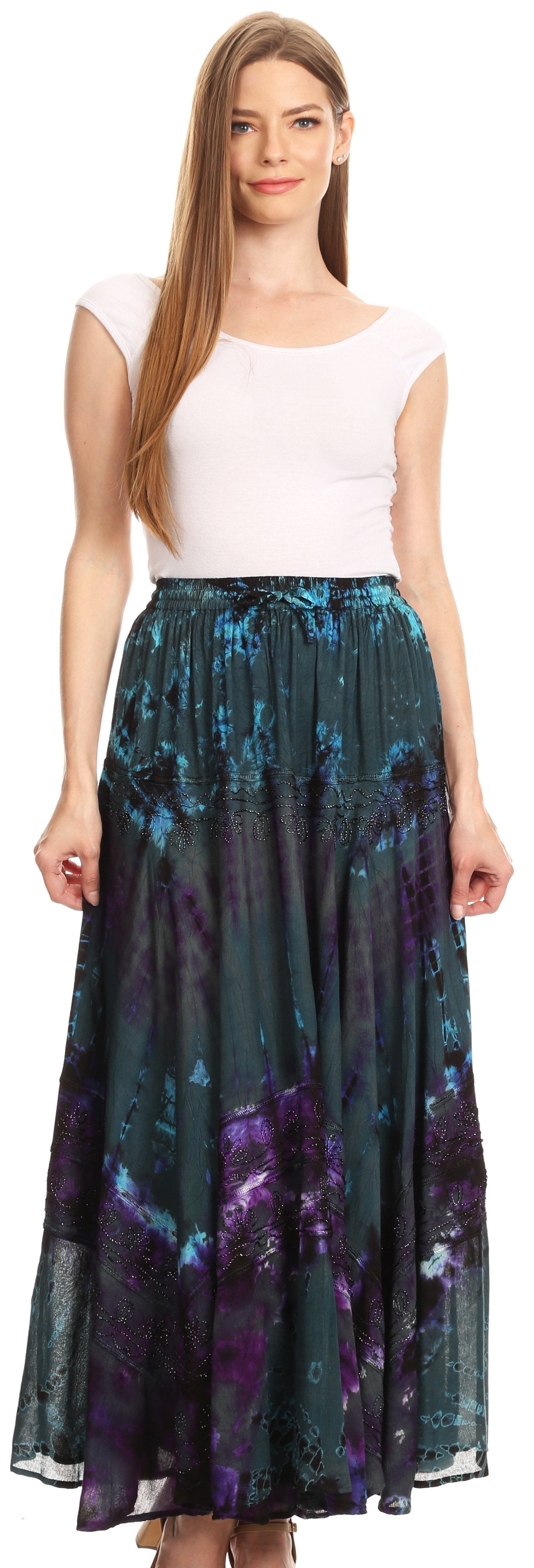 Sakkas Ester Womens Simple Boho Maxi Full circle Tie-dye Skirt with Elastic Waist - Concordia Style Boutique