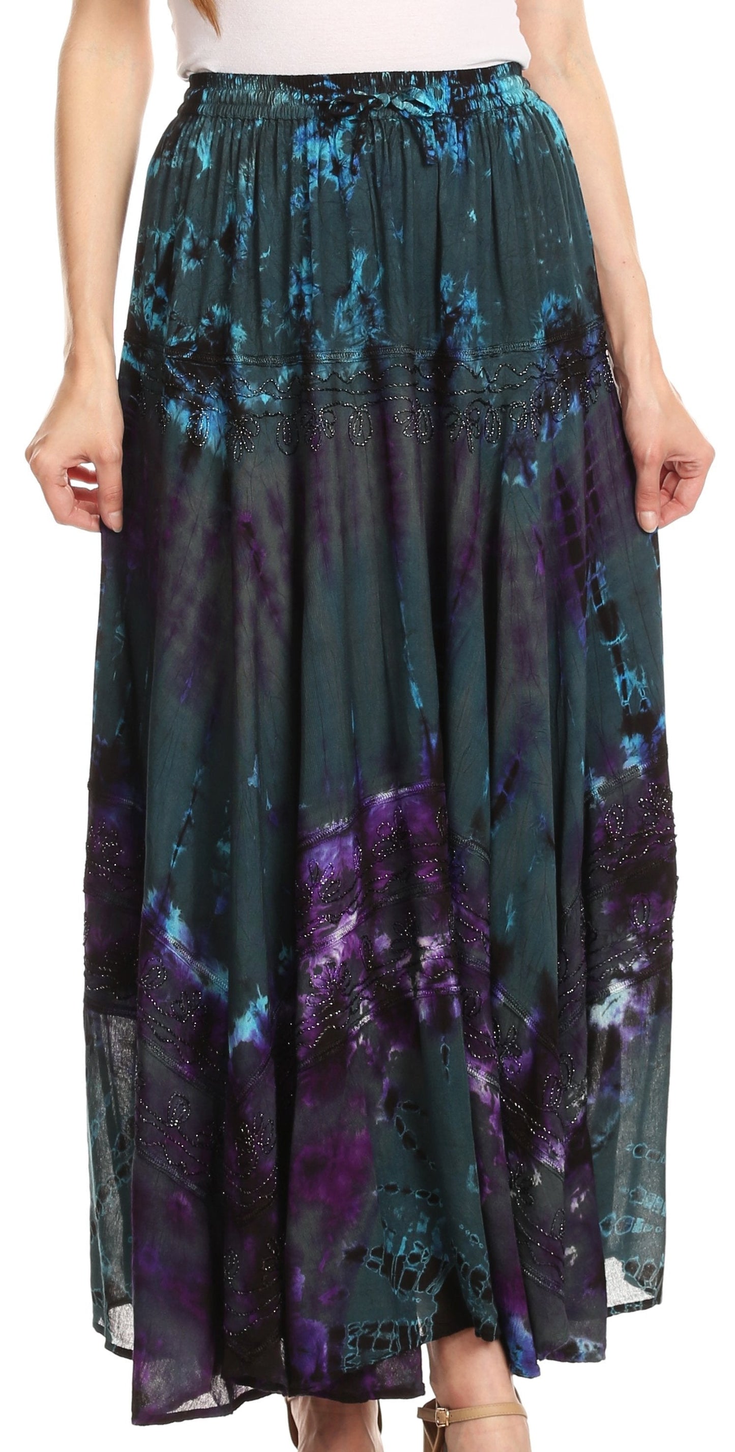 Sakkas Ester Womens Simple Boho Maxi Full circle Tie-dye Skirt with Elastic Waist - Concordia Style Boutique