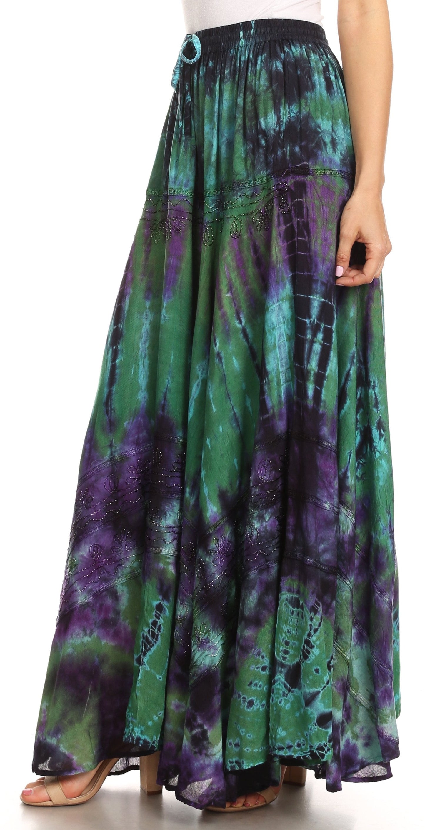 Sakkas Ester Womens Simple Boho Maxi Full circle Tie-dye Skirt with Elastic Waist - Concordia Style Boutique