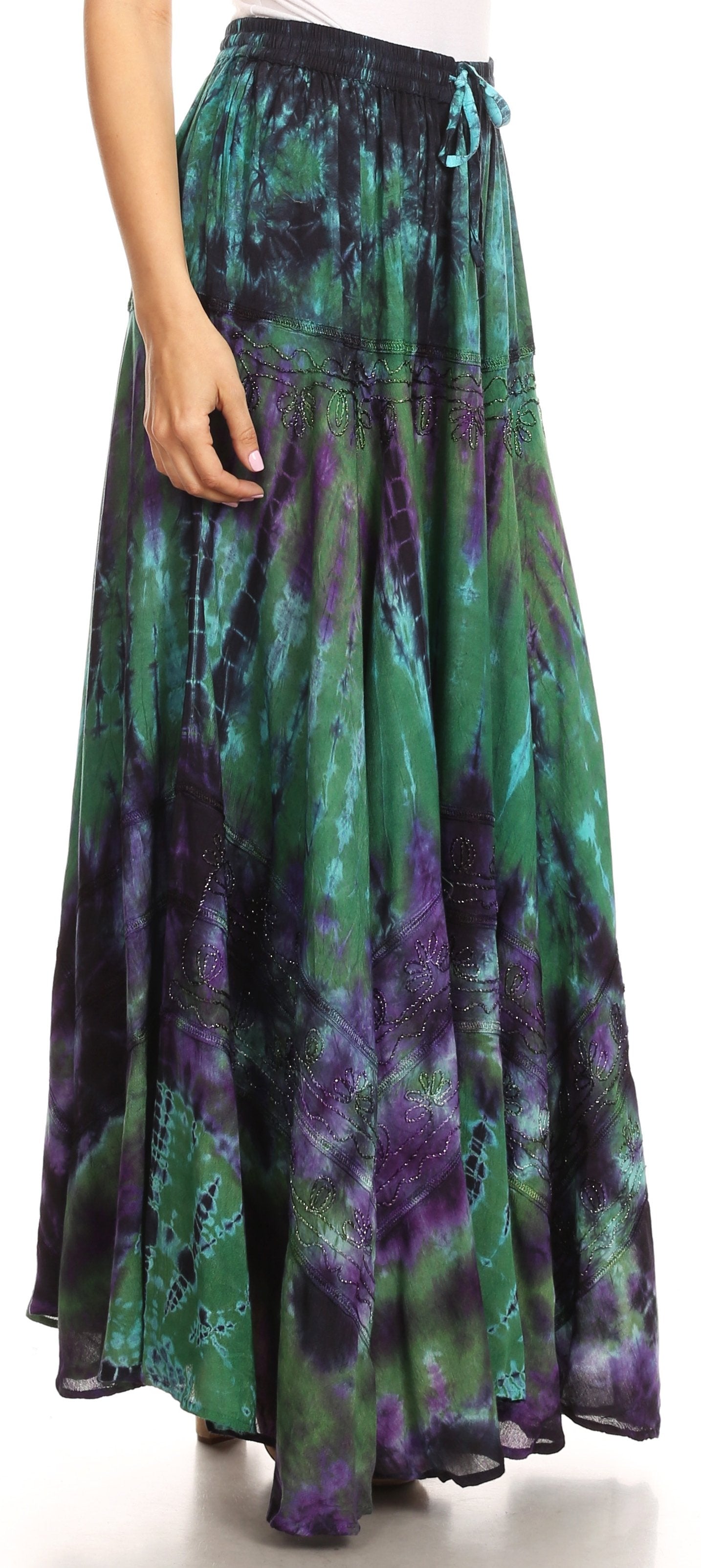 Sakkas Ester Womens Simple Boho Maxi Full circle Tie-dye Skirt with Elastic Waist - Concordia Style Boutique