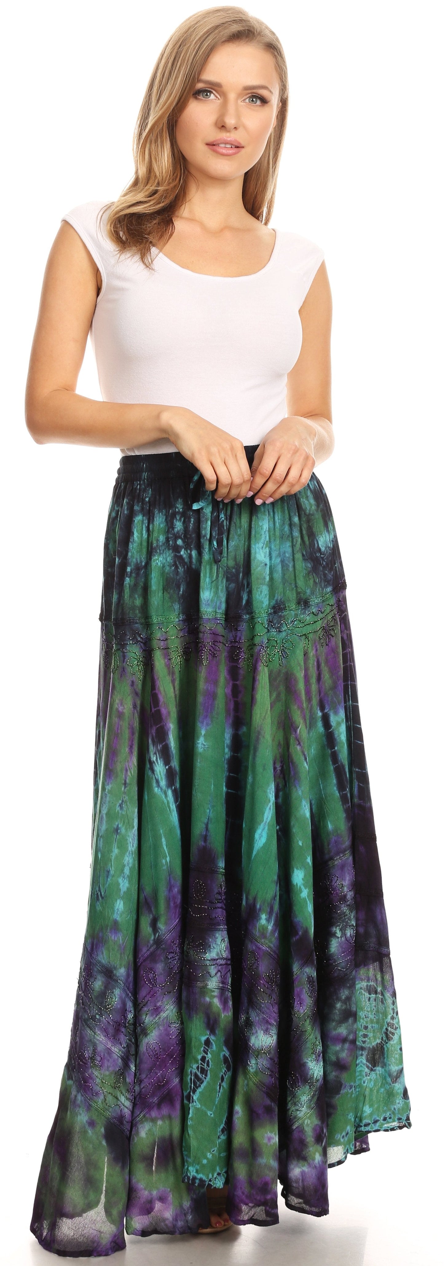 Sakkas Ester Womens Simple Boho Maxi Full circle Tie-dye Skirt with Elastic Waist - Concordia Style Boutique