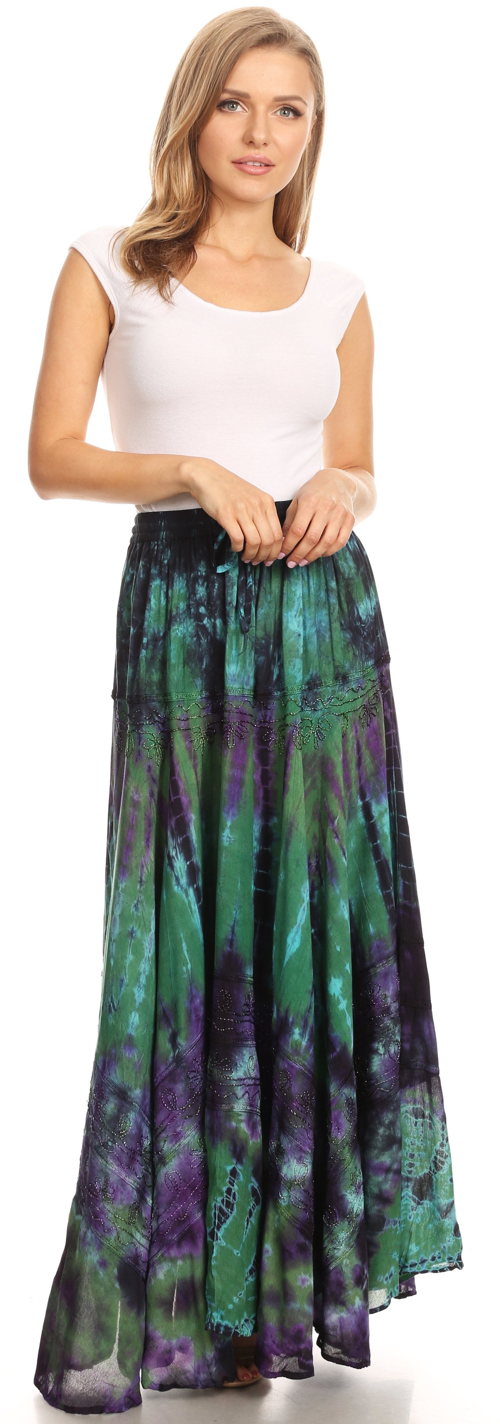 Sakkas Ester Womens Simple Boho Maxi Full circle Tie-dye Skirt with Elastic Waist - Concordia Style Boutique