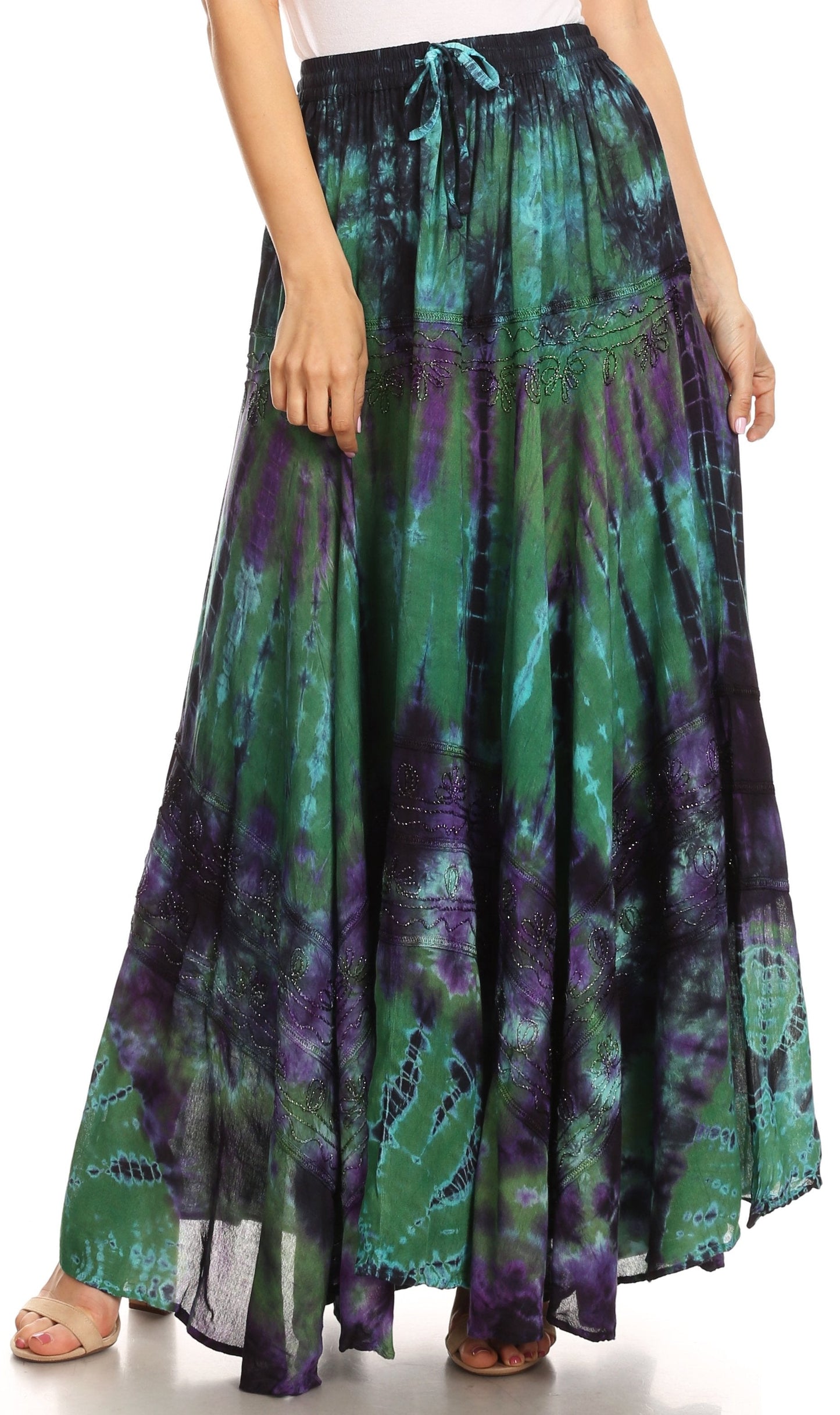 Sakkas Ester Womens Simple Boho Maxi Full circle Tie-dye Skirt with Elastic Waist - Concordia Style Boutique
