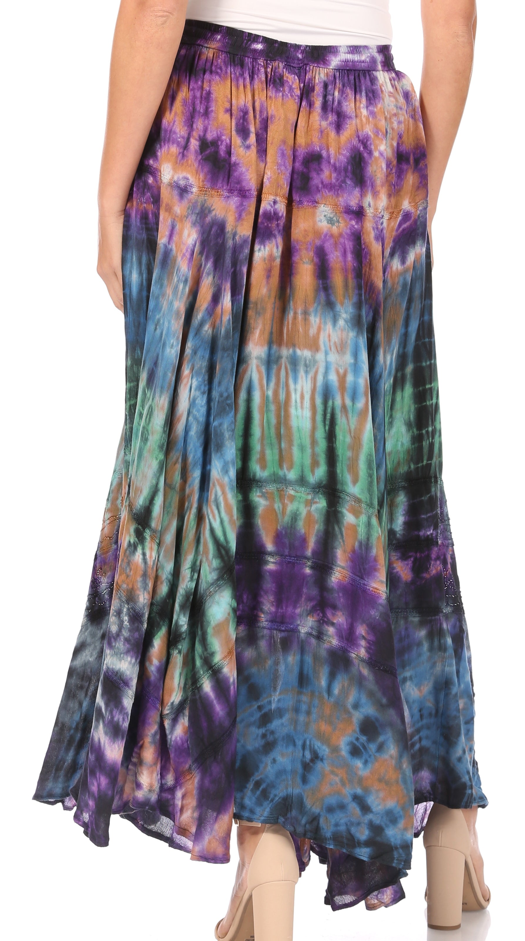 Sakkas Ester Womens Simple Boho Maxi Full circle Tie-dye Skirt with Elastic Waist - Concordia Style Boutique
