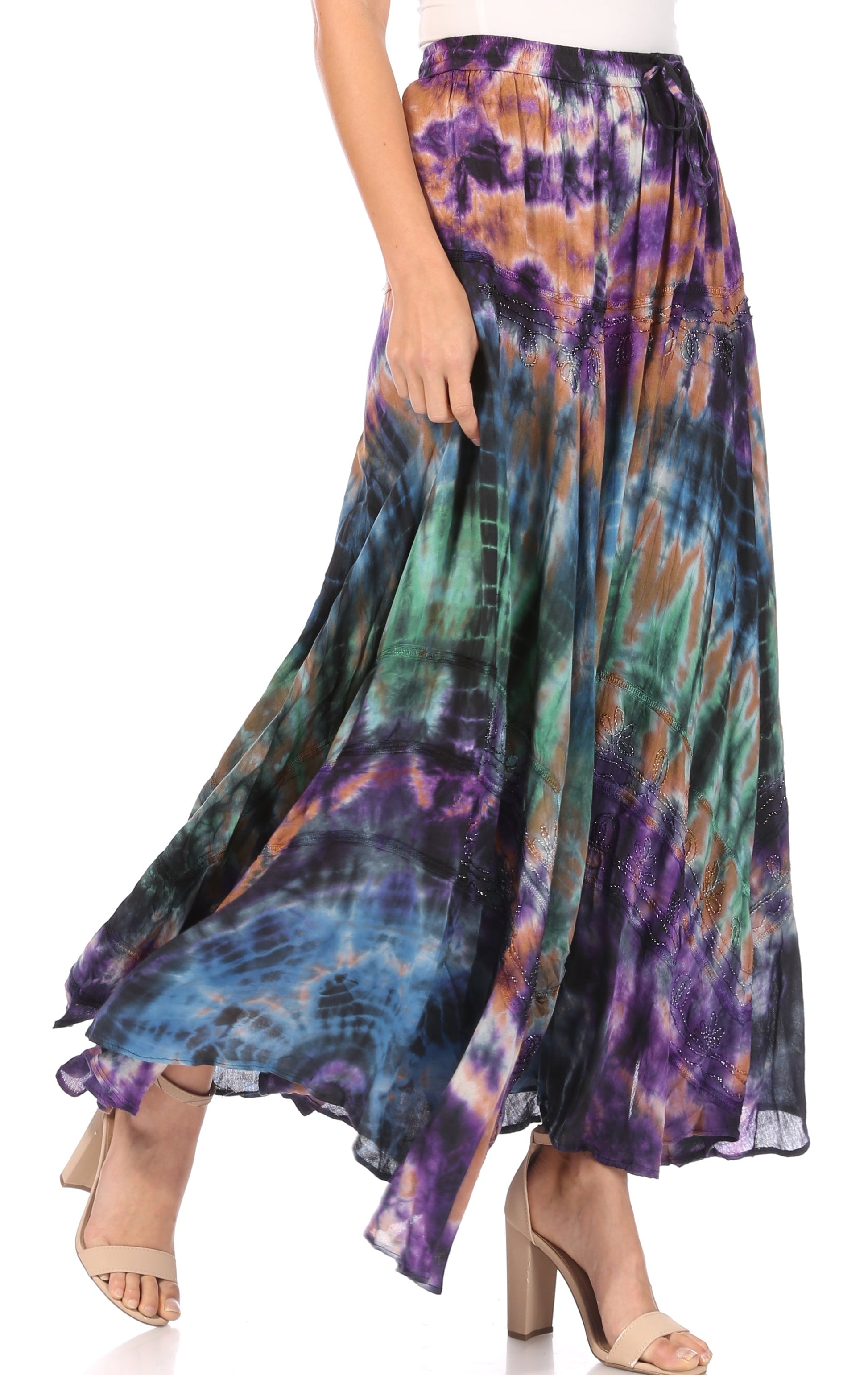 Sakkas Ester Womens Simple Boho Maxi Full circle Tie-dye Skirt with Elastic Waist - Concordia Style Boutique