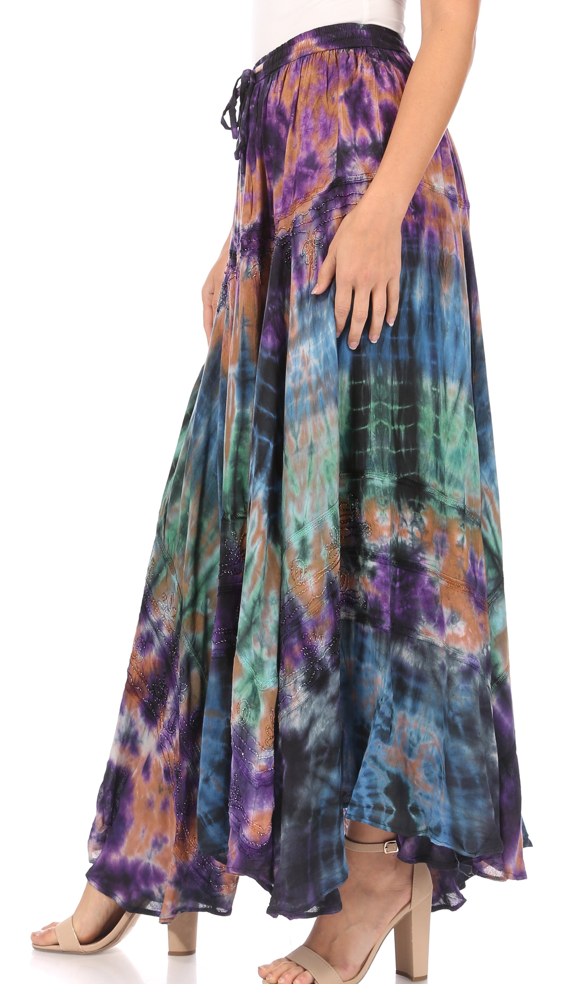 Sakkas Ester Womens Simple Boho Maxi Full circle Tie-dye Skirt with Elastic Waist - Concordia Style Boutique