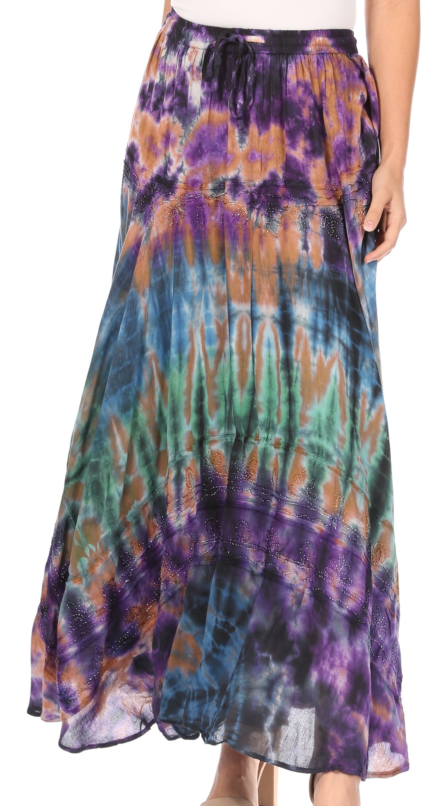 Sakkas Ester Womens Simple Boho Maxi Full circle Tie-dye Skirt with Elastic Waist - Concordia Style Boutique