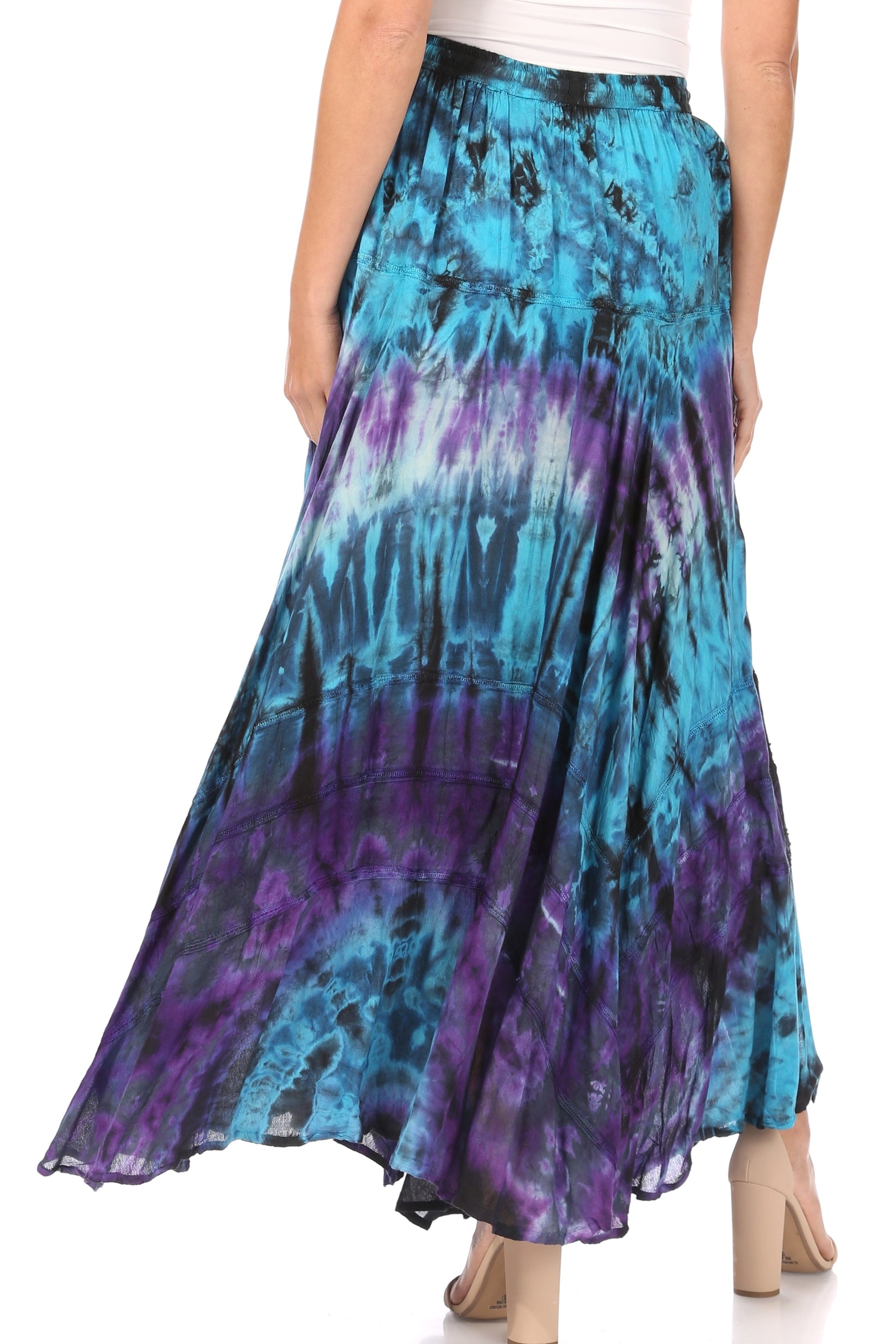 Sakkas Ester Womens Simple Boho Maxi Full circle Tie-dye Skirt with Elastic Waist - Concordia Style Boutique