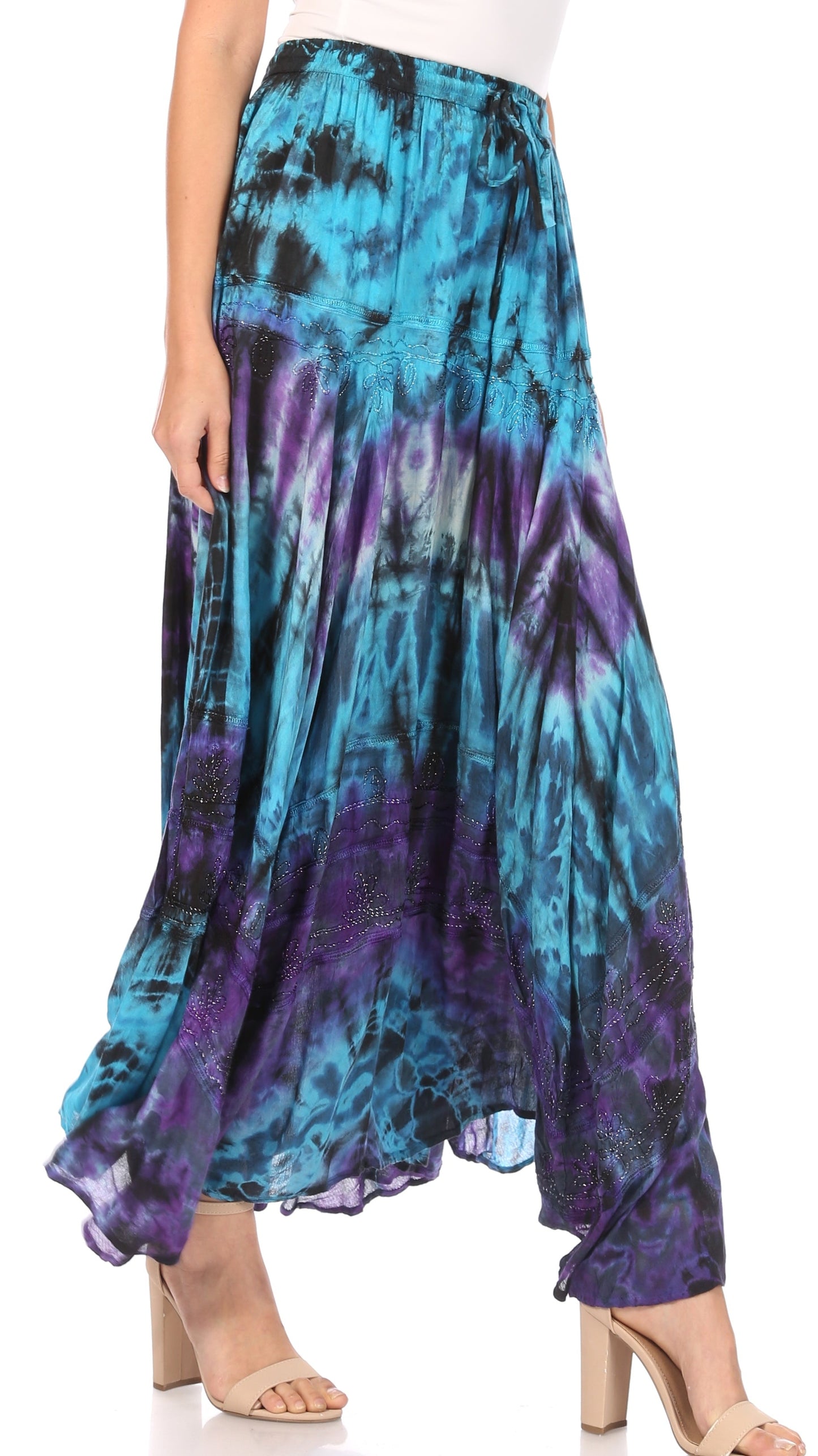 Sakkas Ester Womens Simple Boho Maxi Full circle Tie-dye Skirt with Elastic Waist - Concordia Style Boutique