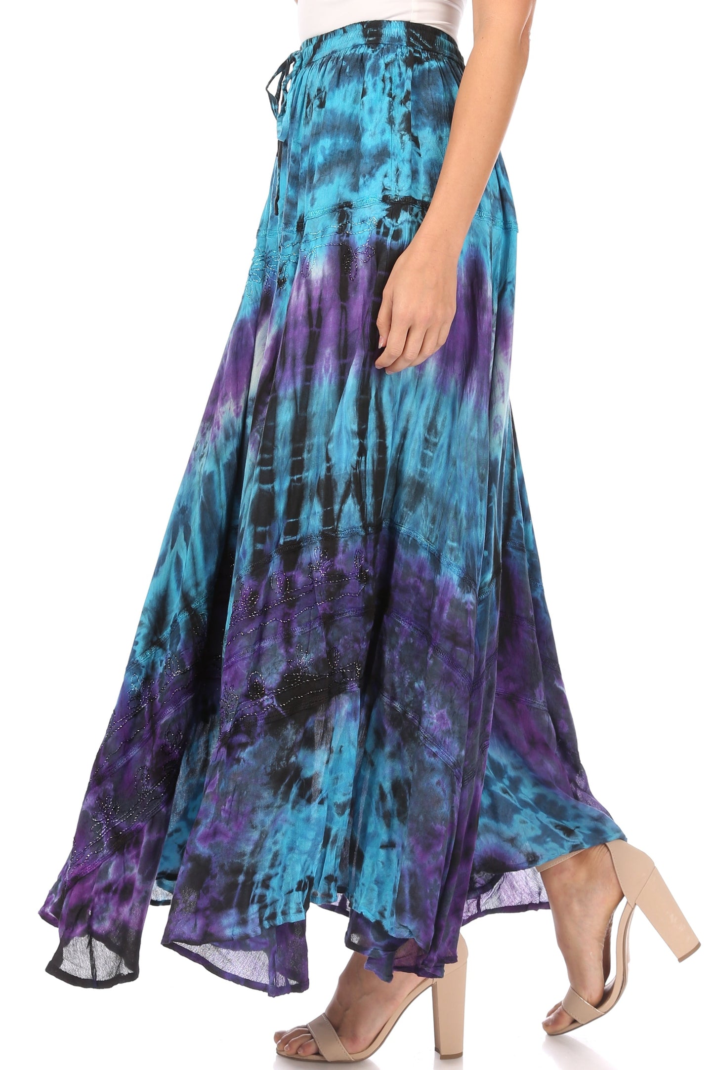Sakkas Ester Womens Simple Boho Maxi Full circle Tie-dye Skirt with Elastic Waist - Concordia Style Boutique