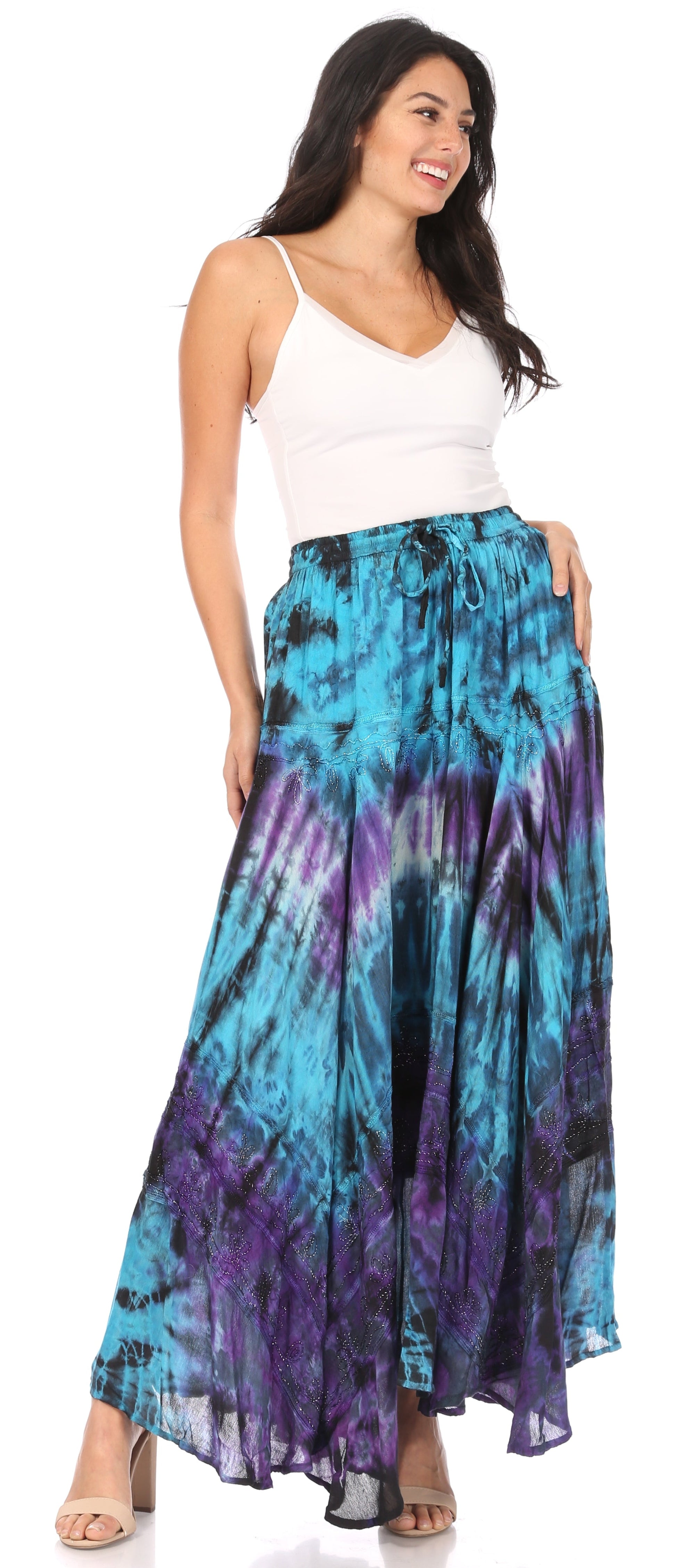 Sakkas Ester Womens Simple Boho Maxi Full circle Tie-dye Skirt with Elastic Waist - Concordia Style Boutique