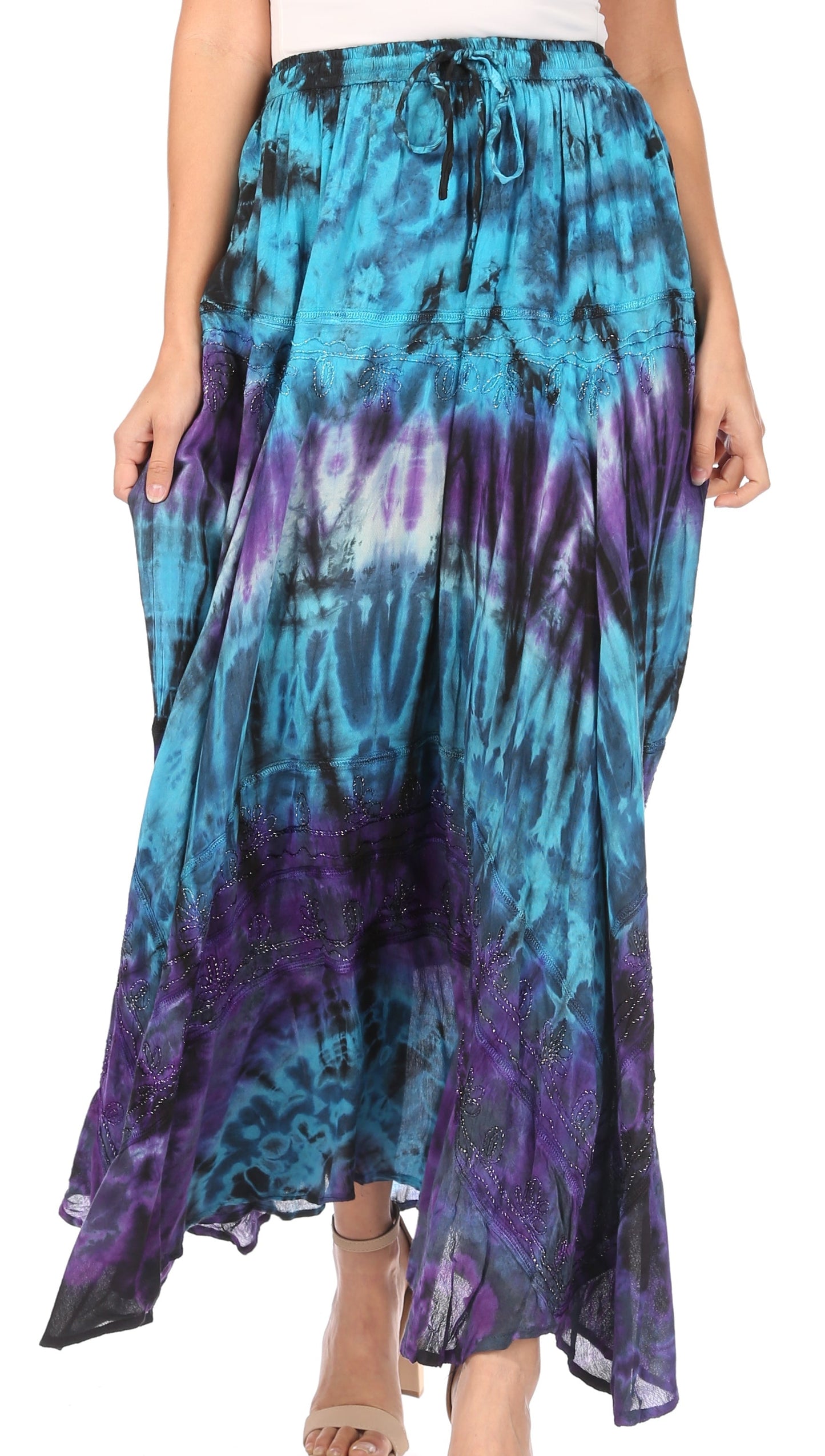 Sakkas Ester Womens Simple Boho Maxi Full circle Tie-dye Skirt with Elastic Waist - Concordia Style Boutique