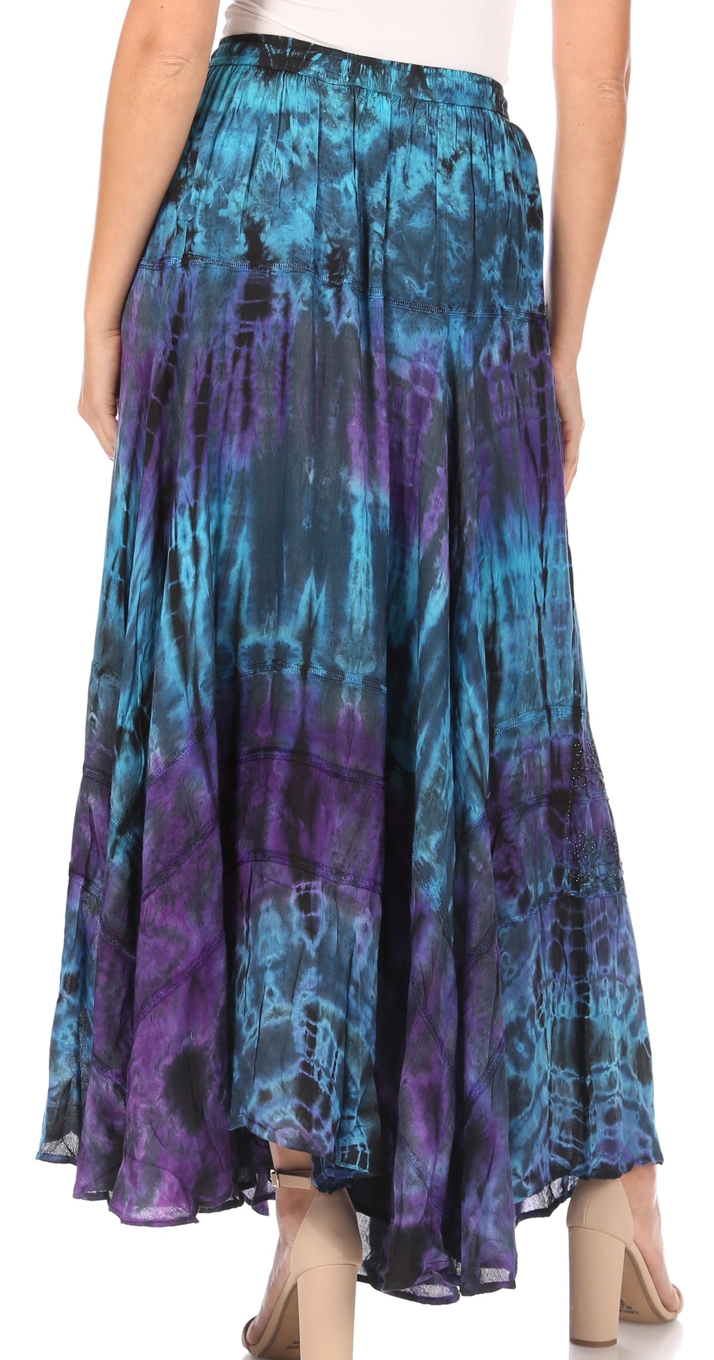 Sakkas Ester Womens Simple Boho Maxi Full circle Tie-dye Skirt with Elastic Waist - Concordia Style Boutique