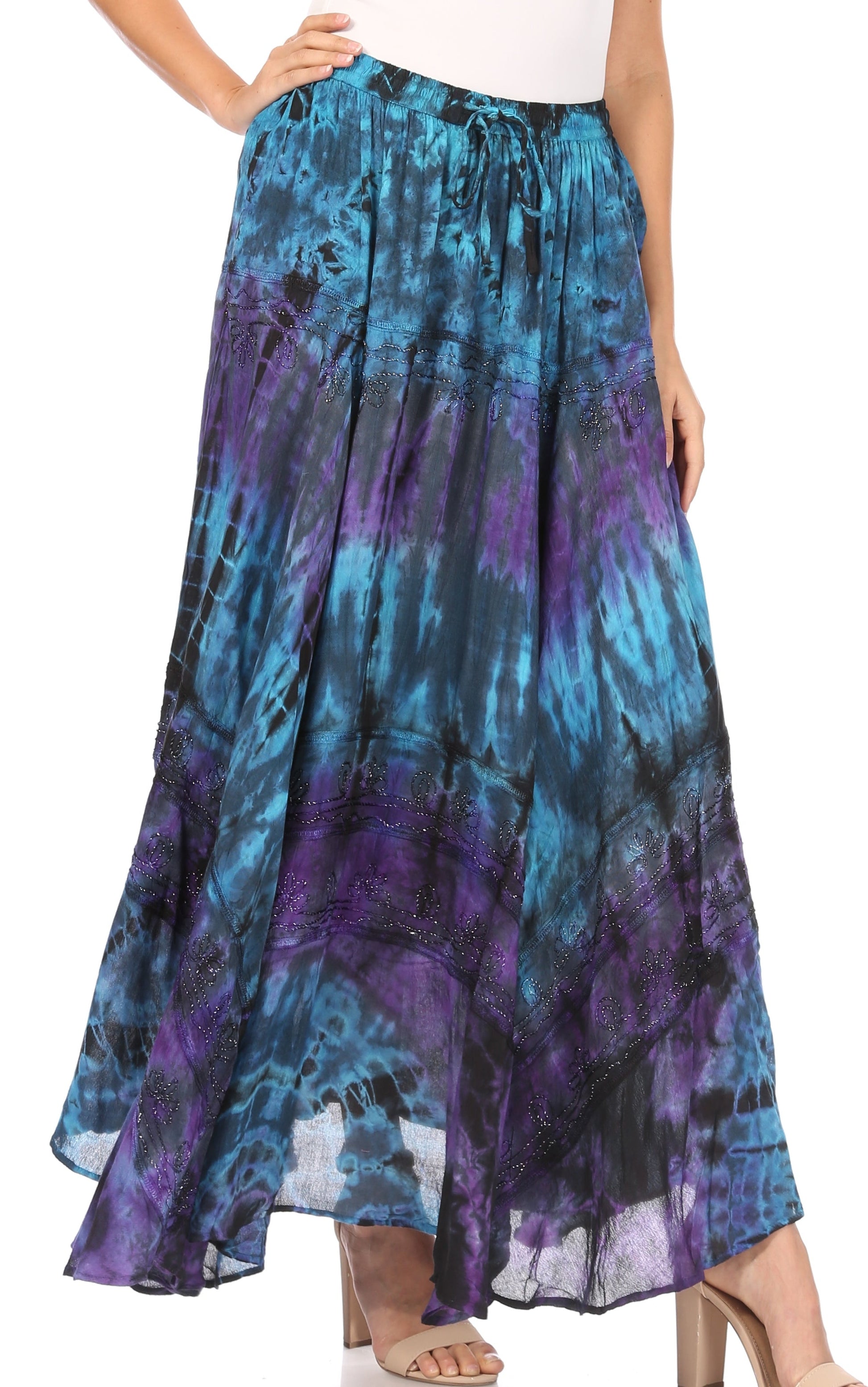 Sakkas Ester Womens Simple Boho Maxi Full circle Tie-dye Skirt with Elastic Waist - Concordia Style Boutique