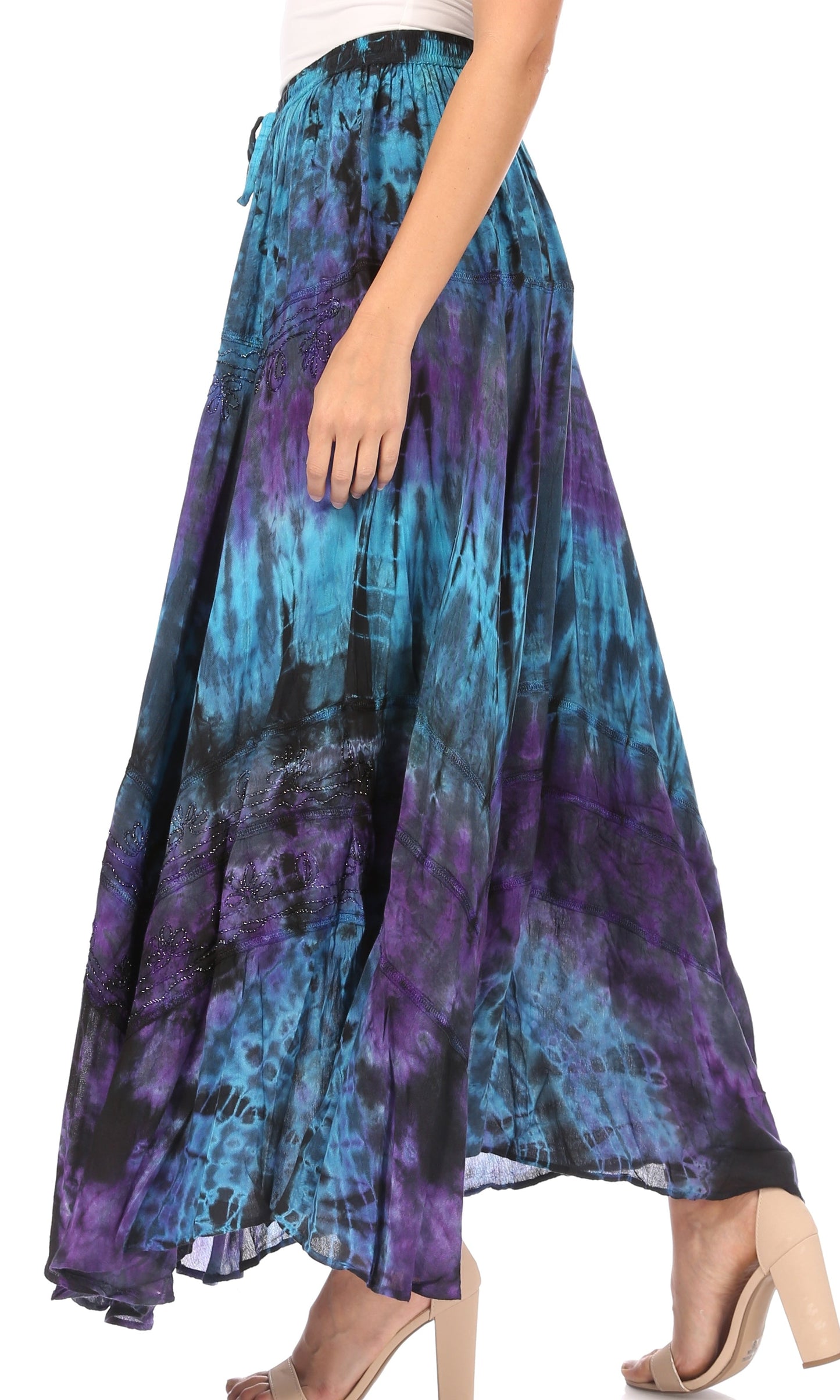 Sakkas Ester Womens Simple Boho Maxi Full circle Tie-dye Skirt with Elastic Waist - Concordia Style Boutique