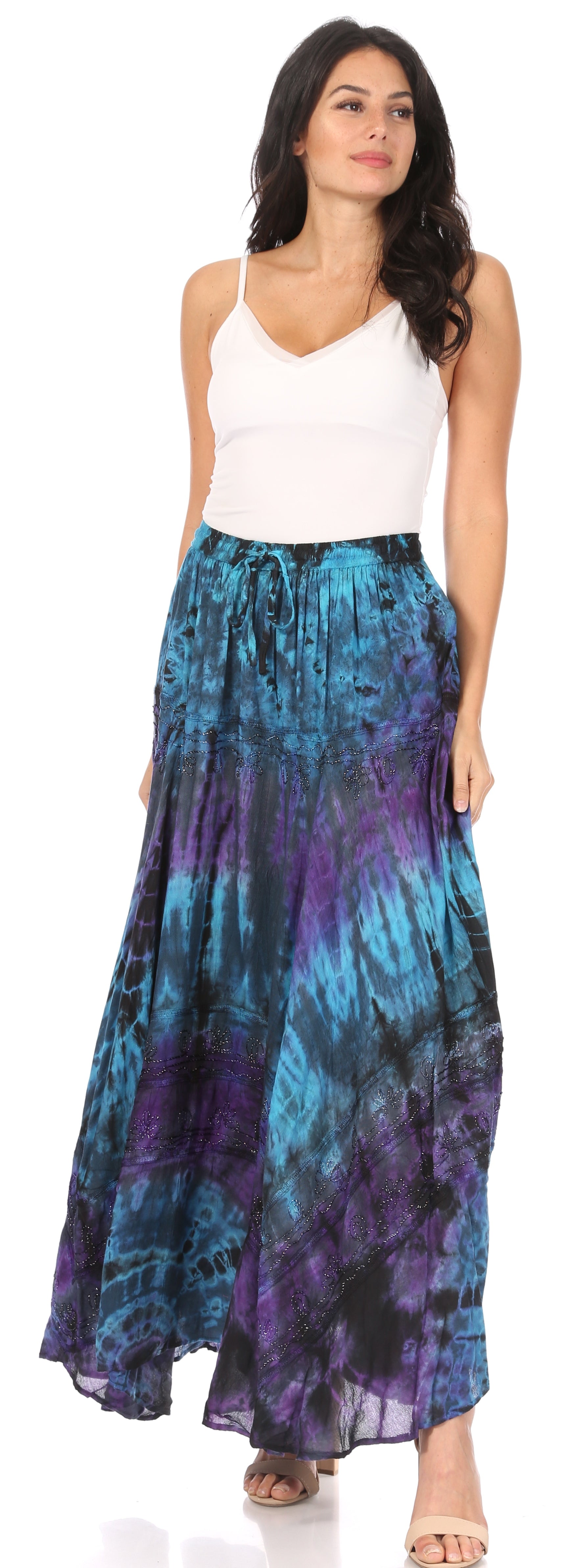 Sakkas Ester Womens Simple Boho Maxi Full circle Tie-dye Skirt with Elastic Waist - Concordia Style Boutique