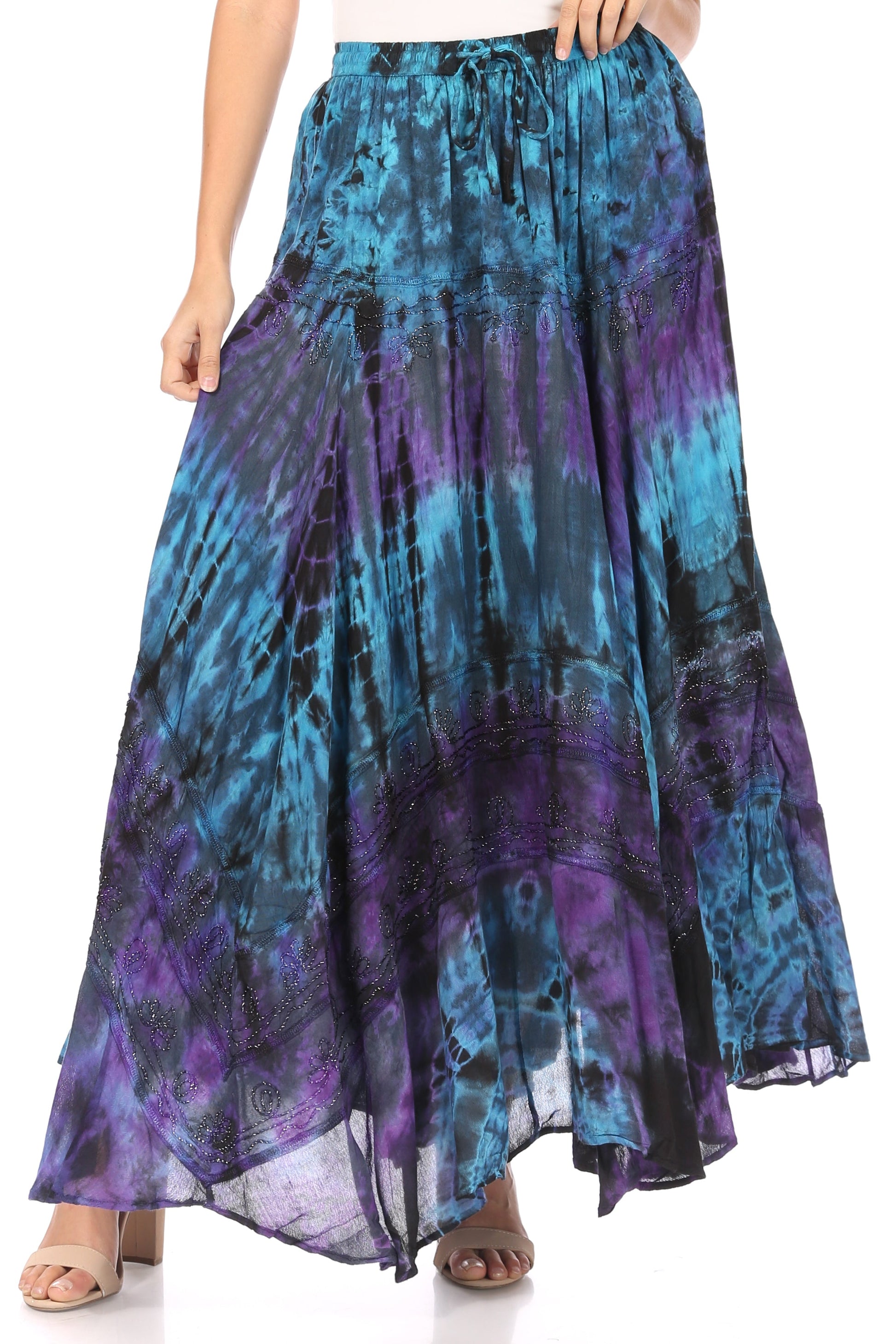 Sakkas Ester Womens Simple Boho Maxi Full circle Tie-dye Skirt with Elastic Waist - Concordia Style Boutique