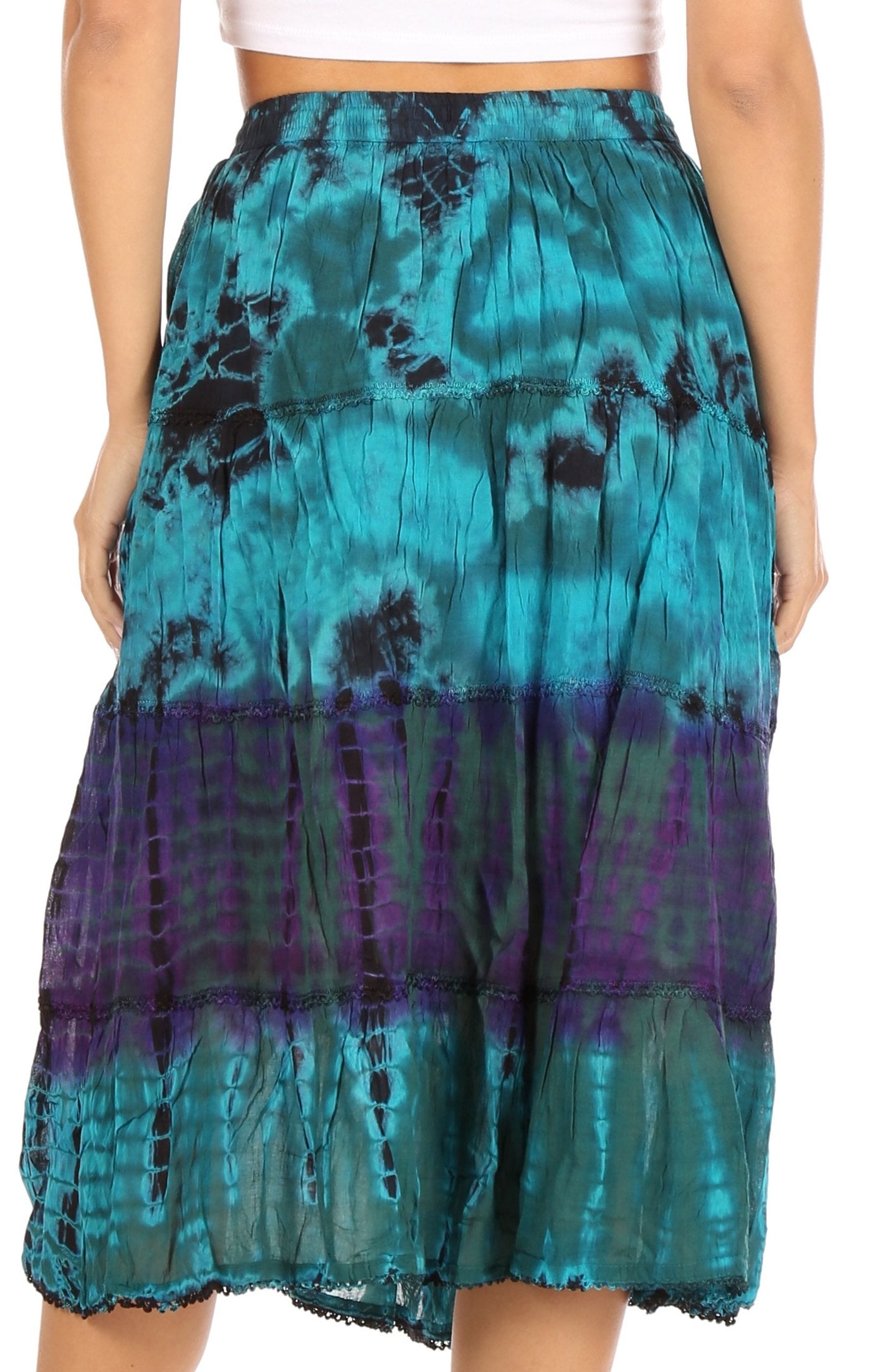 Sakkas Antonia Women's Skirt Tie Dye Boho Elastic Waist Adjustable Embroidery - Concordia Style Boutique