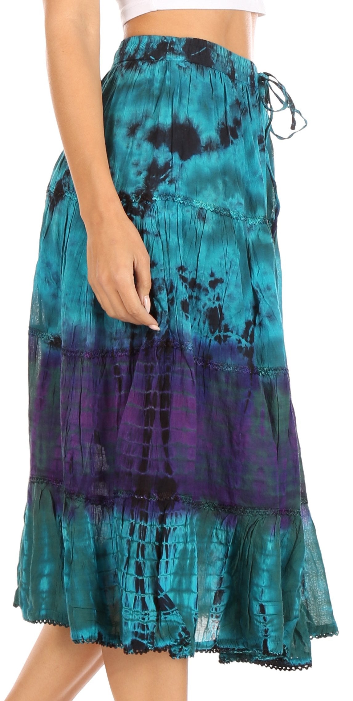 Sakkas Antonia Women's Skirt Tie Dye Boho Elastic Waist Adjustable Embroidery - Concordia Style Boutique