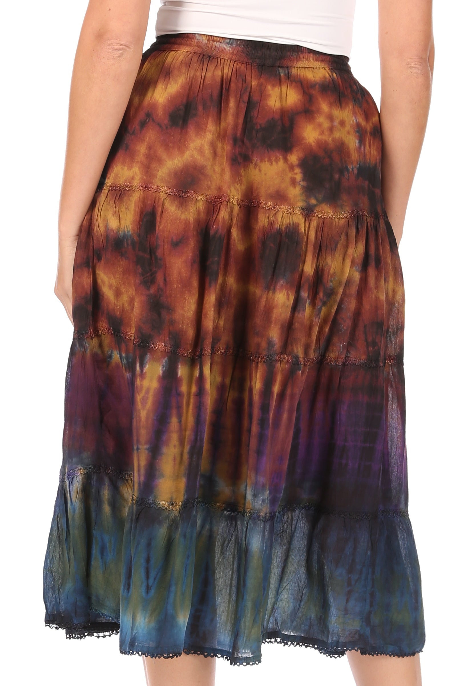 Sakkas Antonia Women's Skirt Tie Dye Boho Elastic Waist Adjustable Embroidery - Concordia Style Boutique